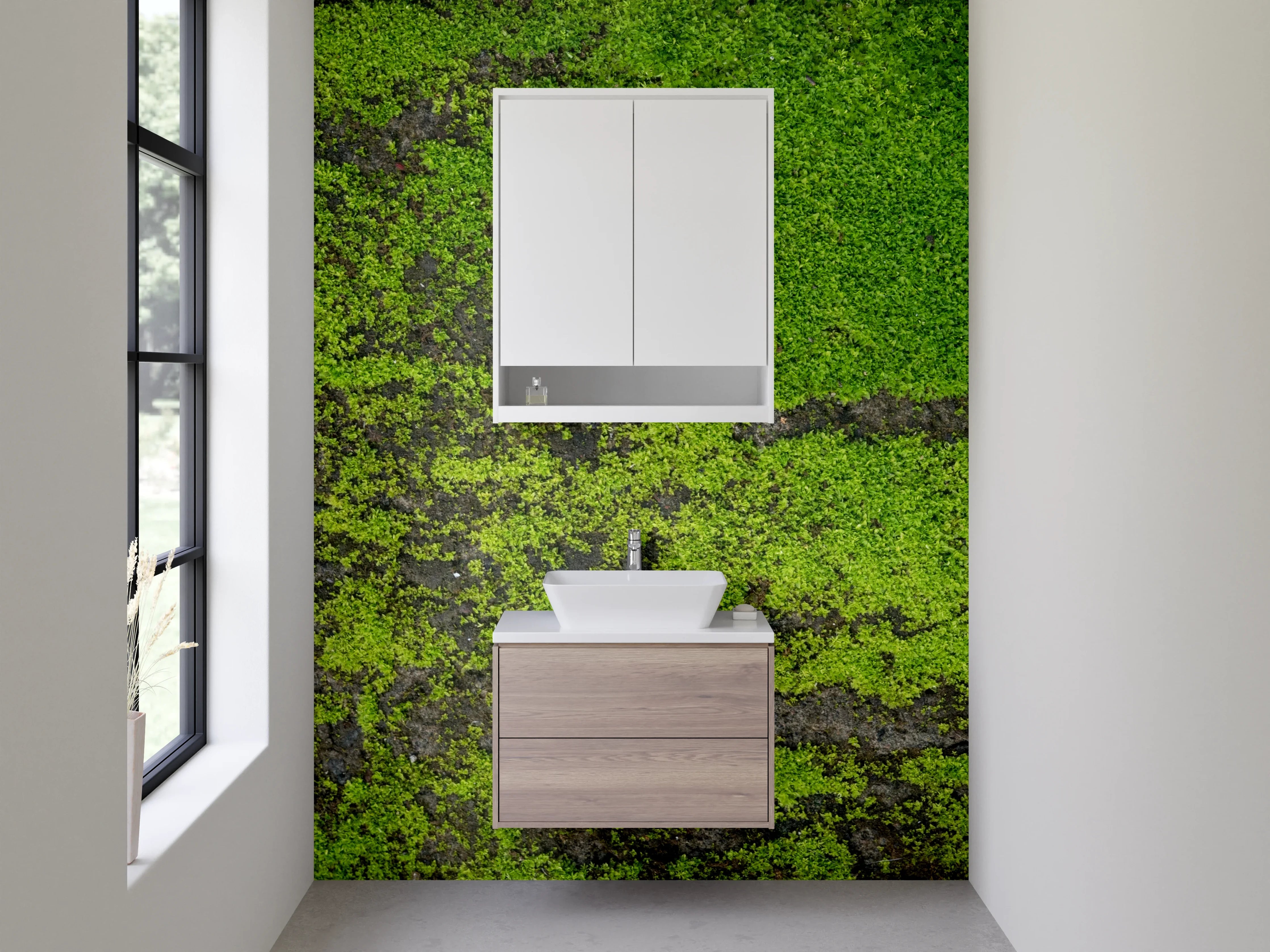 Waschbecken-Rückwand - Moosbewachsene Steinstruktur Natur-Look