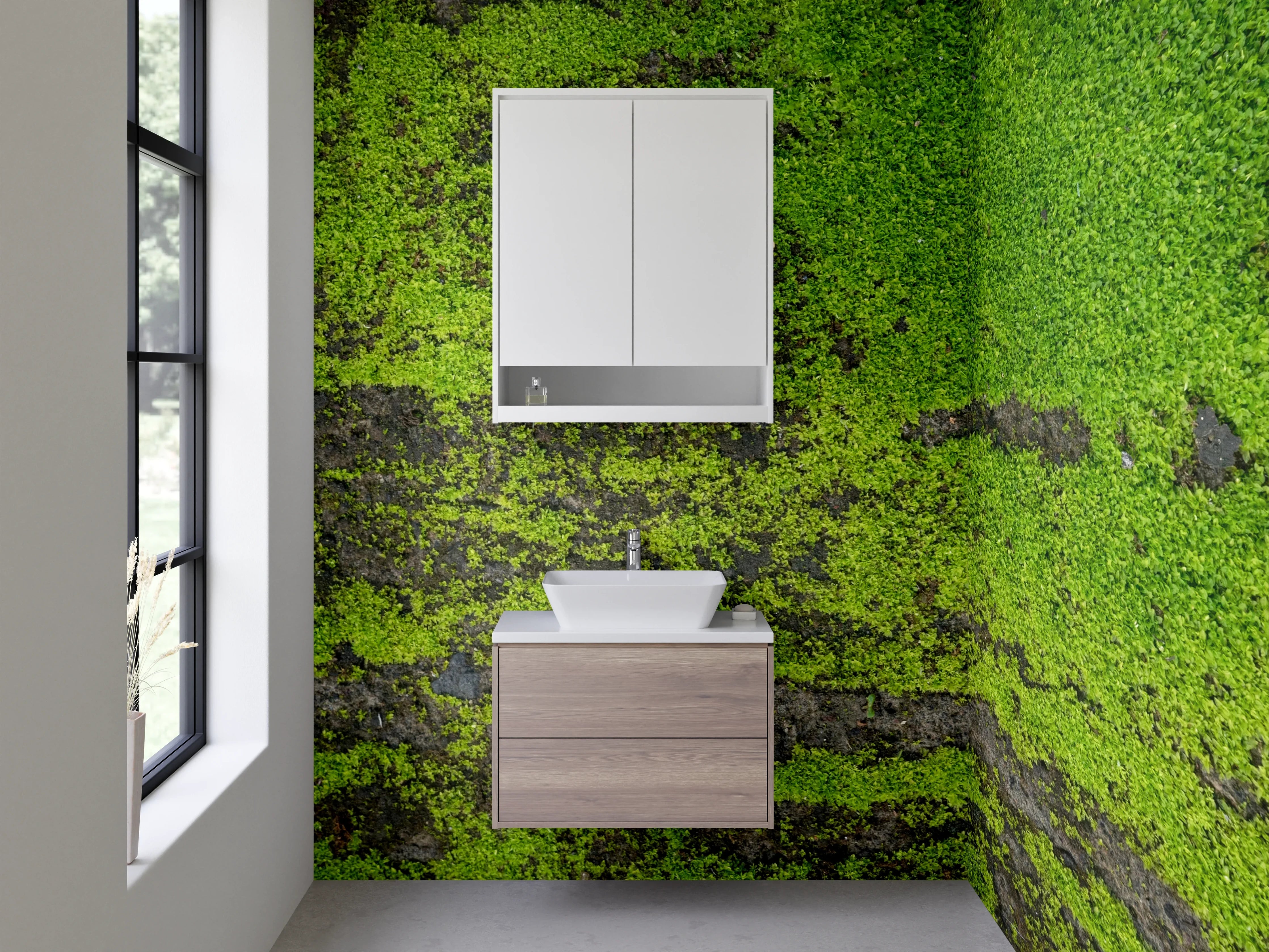 Waschbecken-Rückwand - Moosbewachsene Steinstruktur Natur-Look