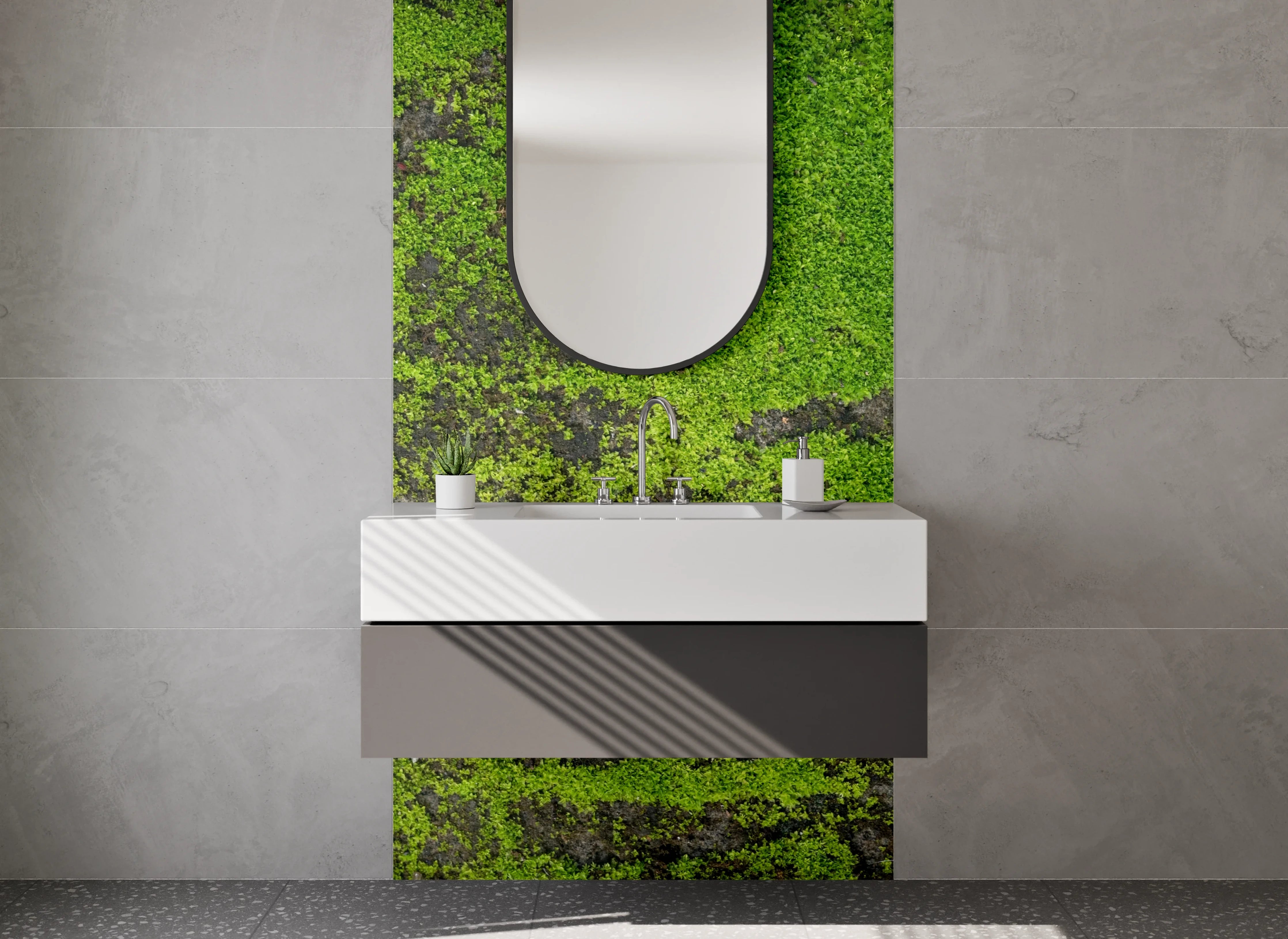 Waschbecken-Rückwand - Moosbewachsene Steinstruktur Natur-Look