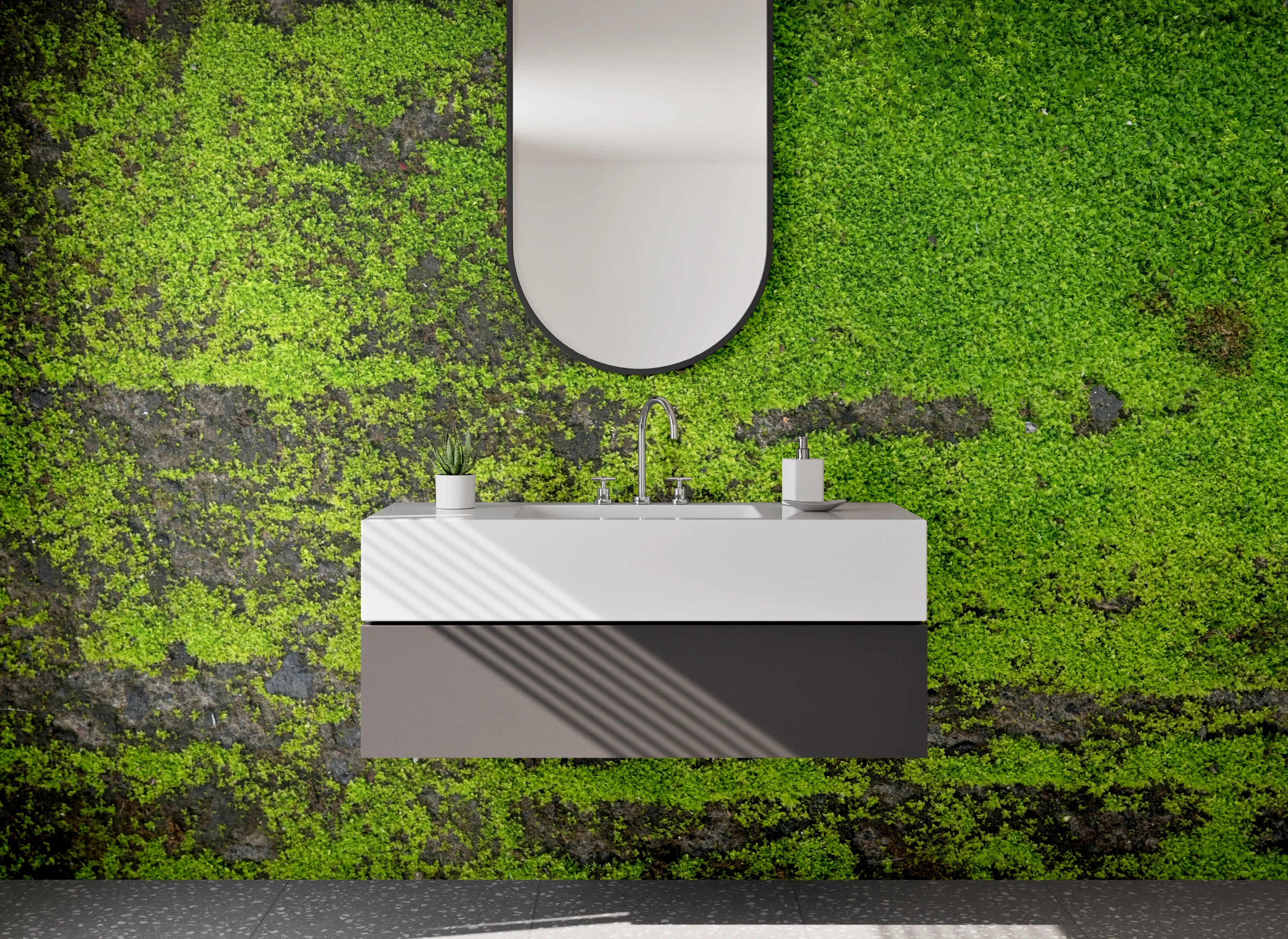 Waschbecken-Rückwand - Moosbewachsene Steinstruktur Natur-Look