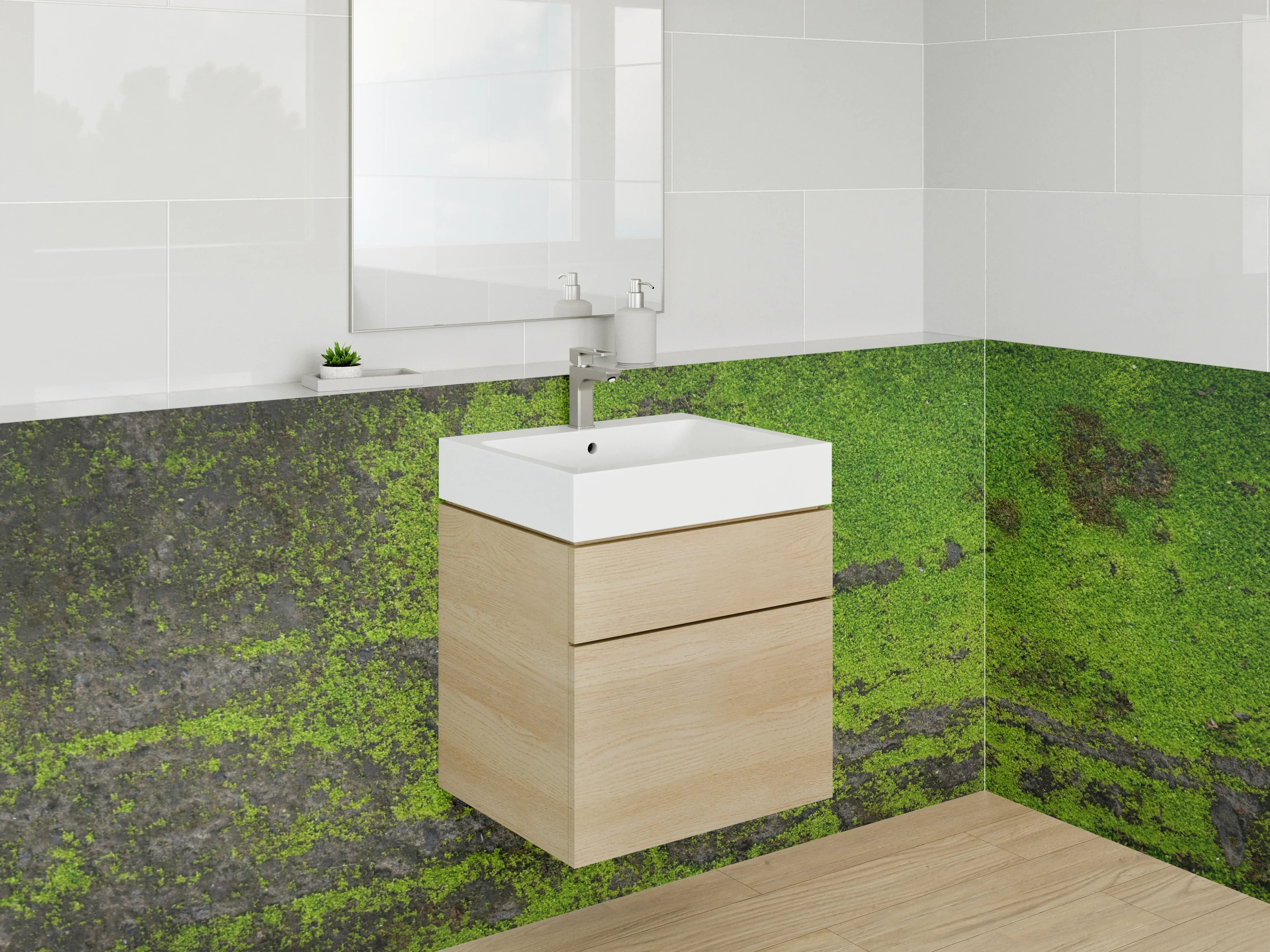 Waschbecken-Rückwand - Moosbewachsene Steinstruktur Natur-Look