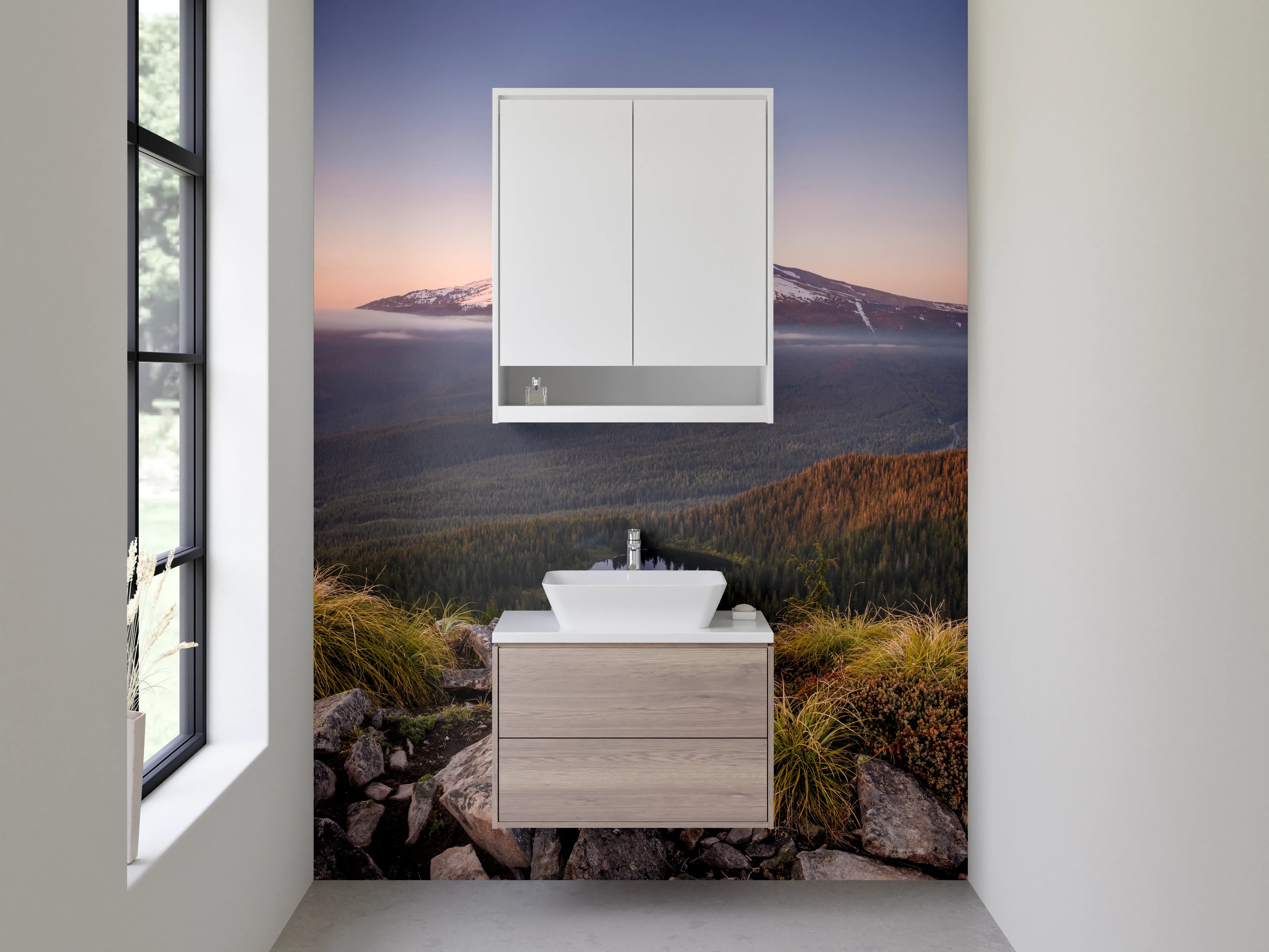 Waschbecken-Rückwand - Morgengrauen im Berggipfel