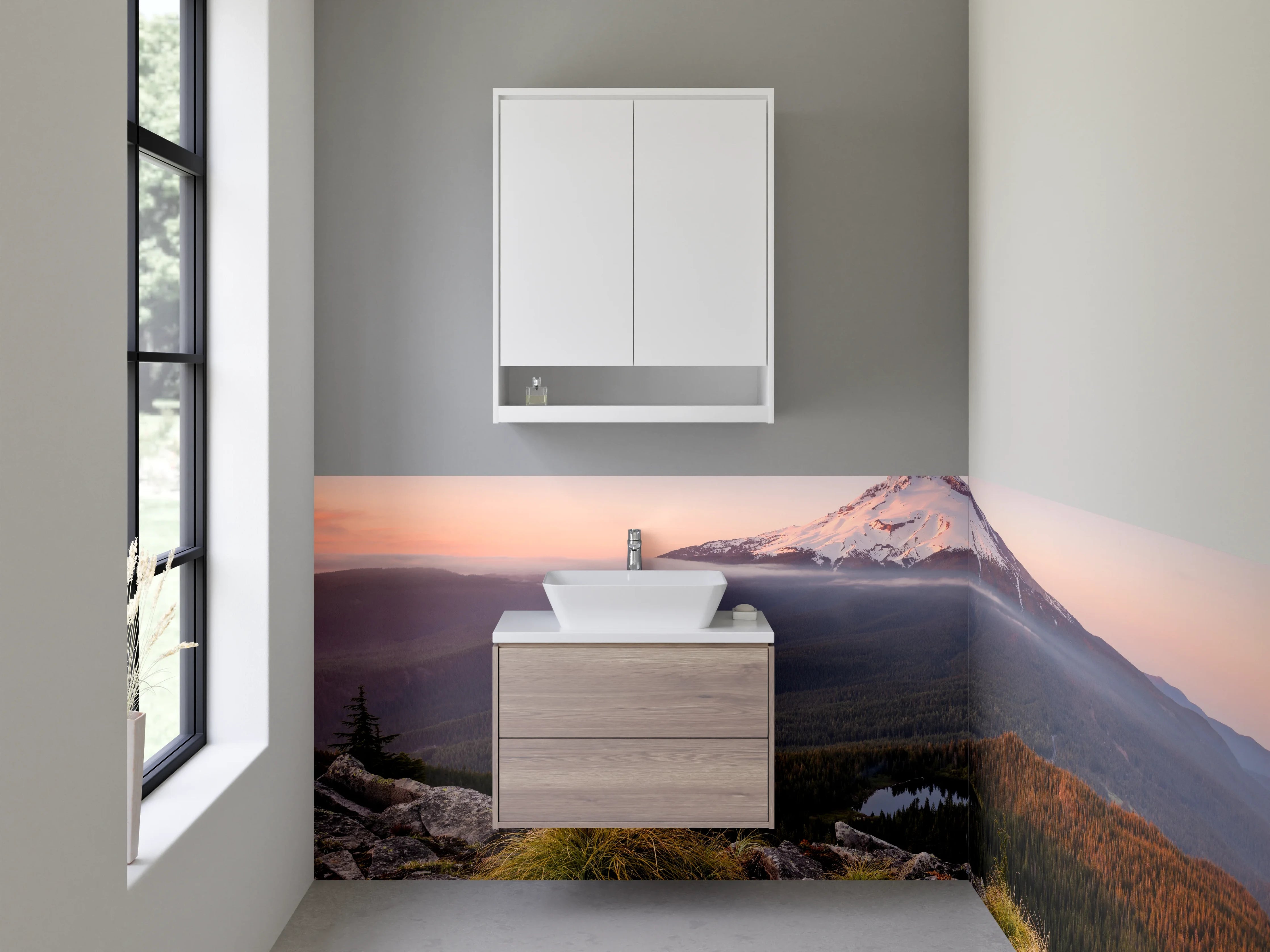 Waschbecken-Rückwand - Morgengrauen im Berggipfel