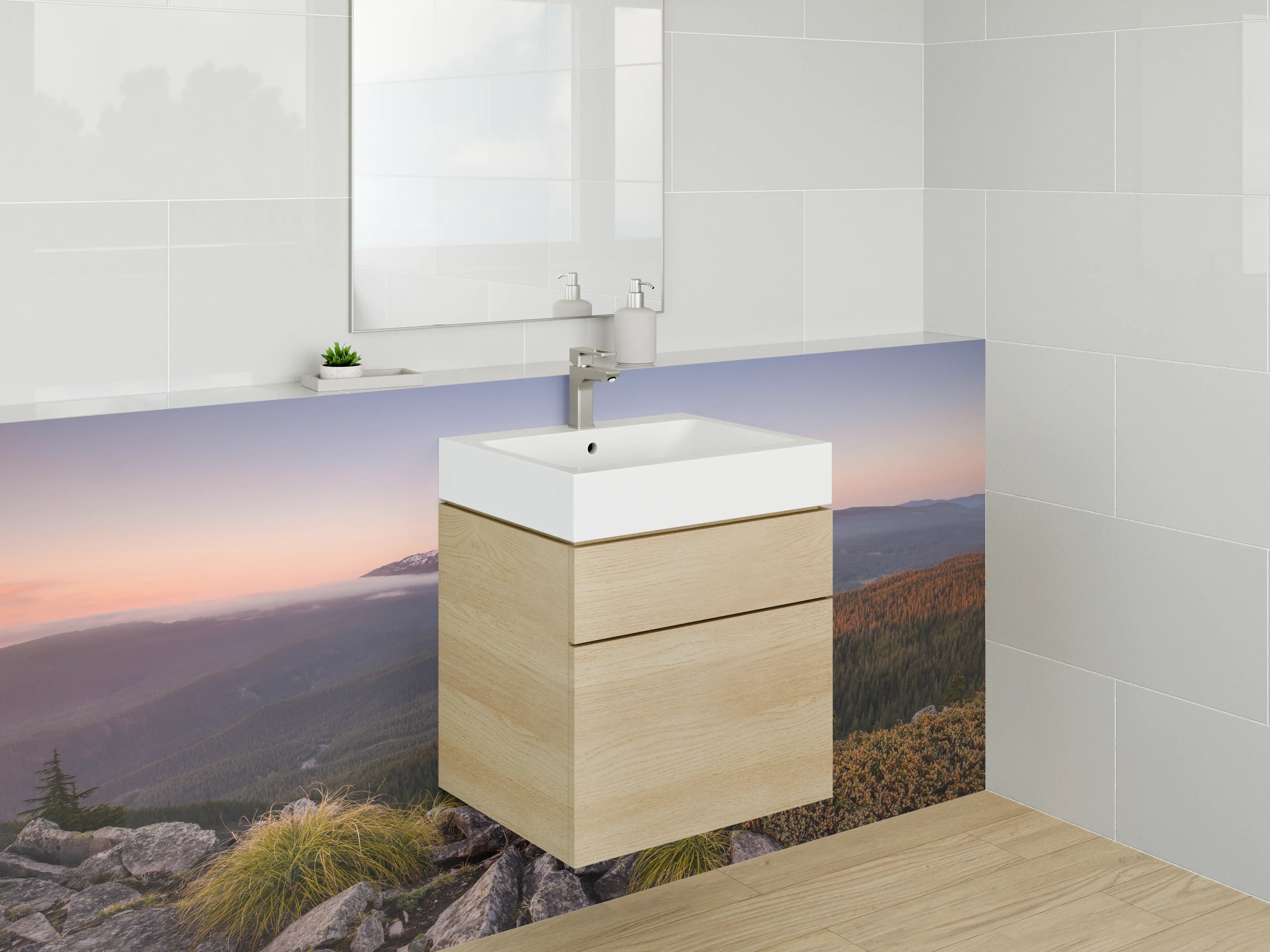 Waschbecken-Rückwand - Morgengrauen im Berggipfel
