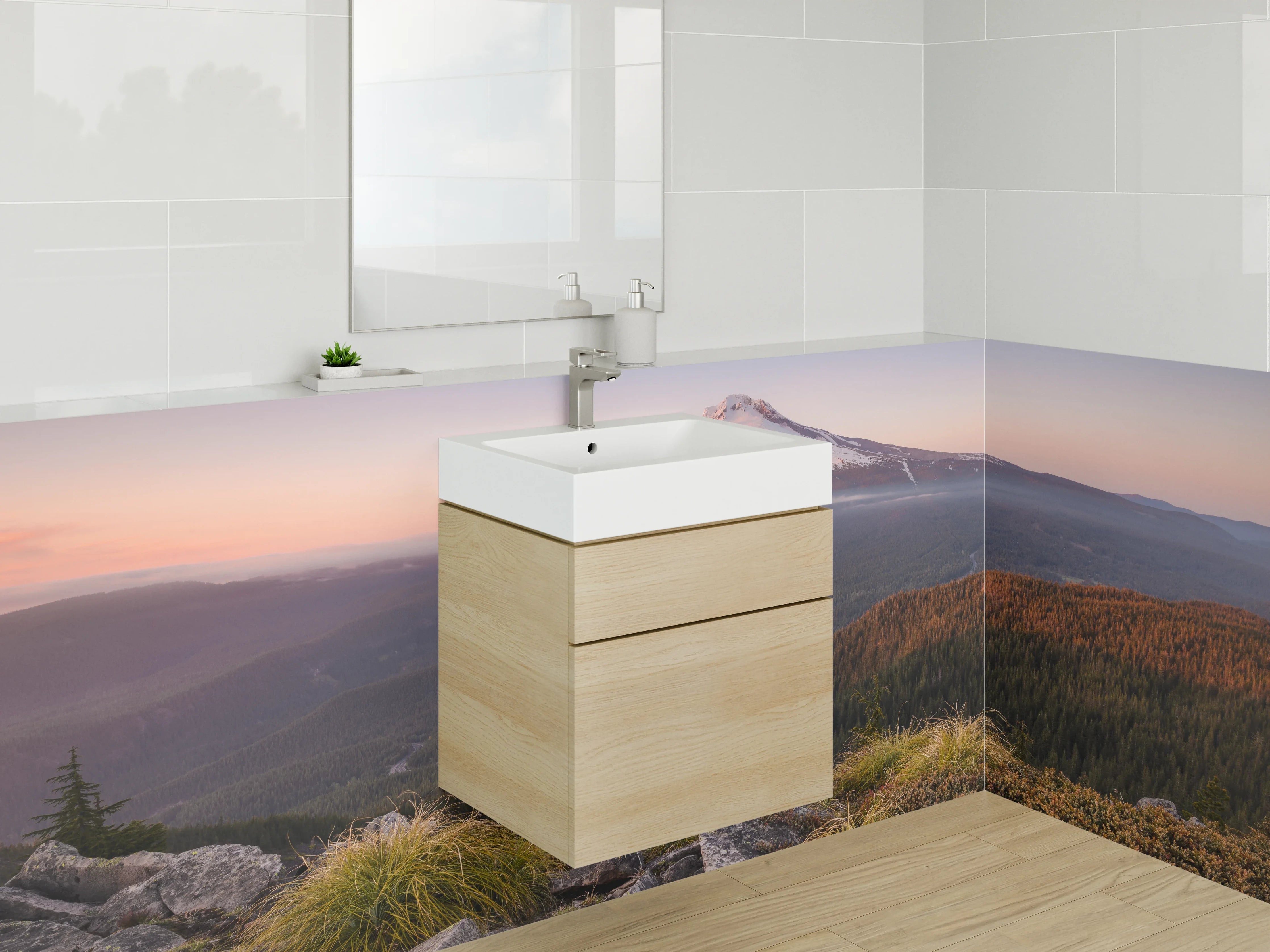 Waschbecken-Rückwand - Morgengrauen im Berggipfel