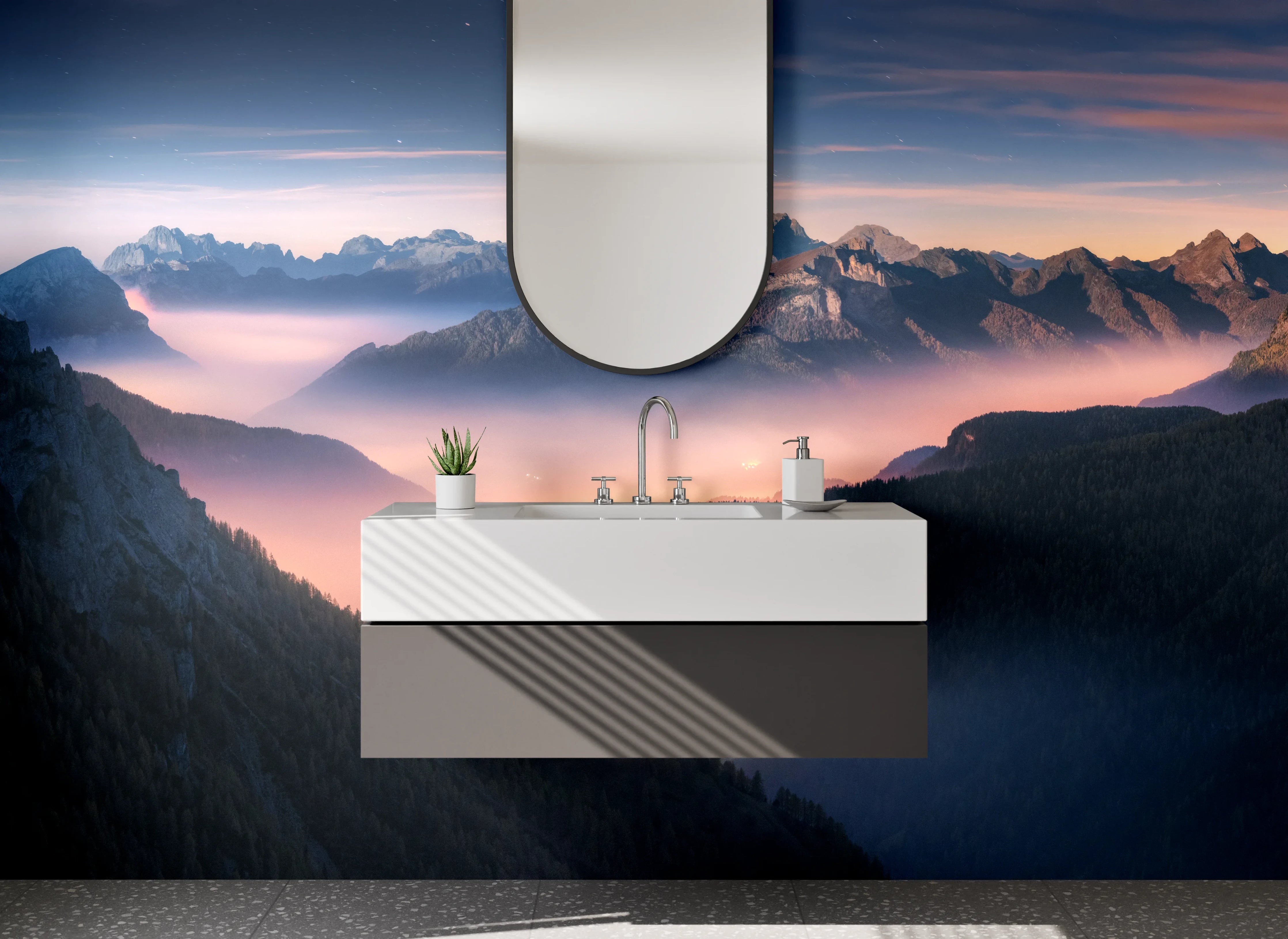Waschbecken-Rückwand - Morgenlicht im Grauweg