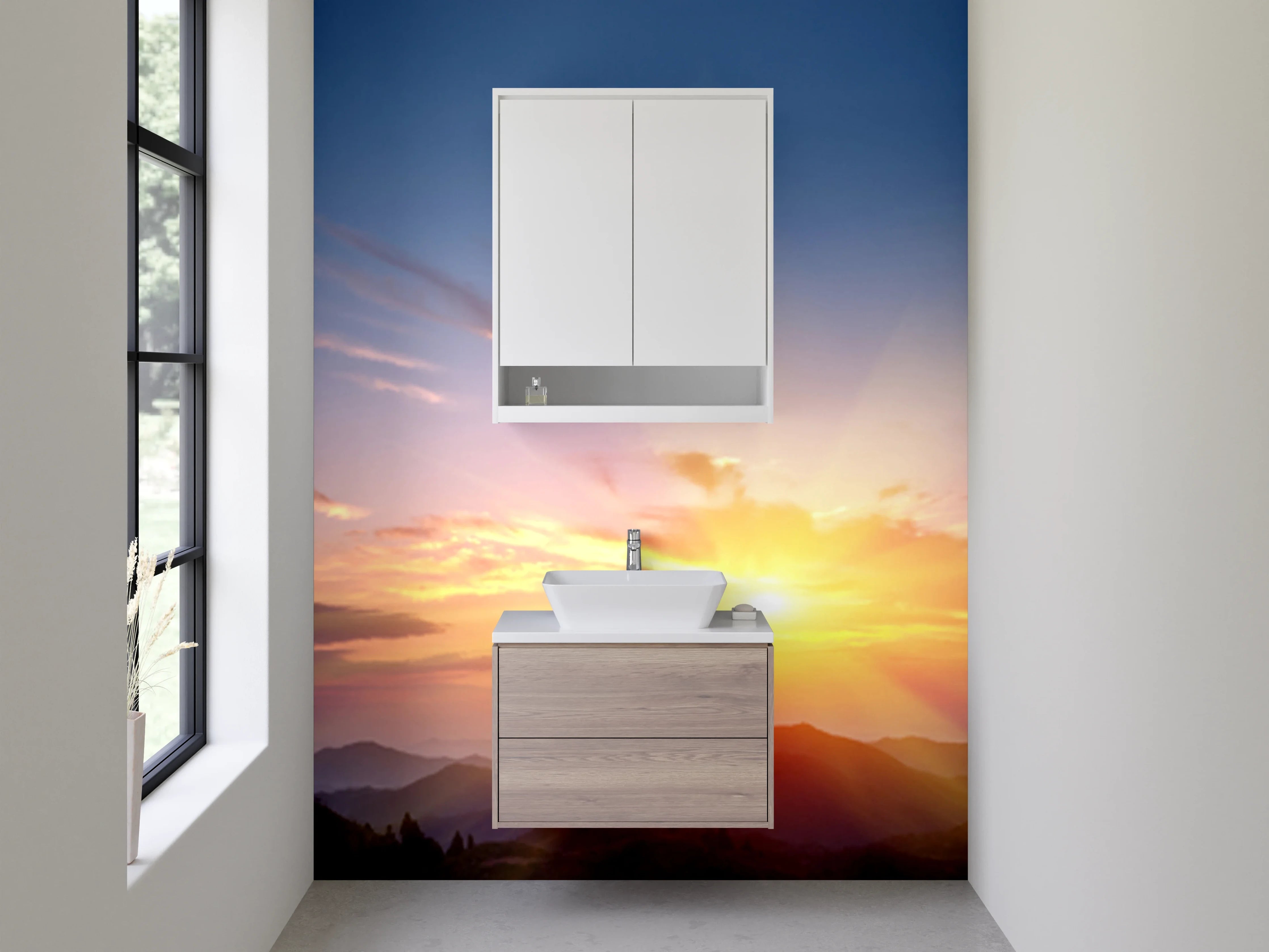 Waschbecken-Rückwand - Morgenlicht zwischen Grau und Weiß