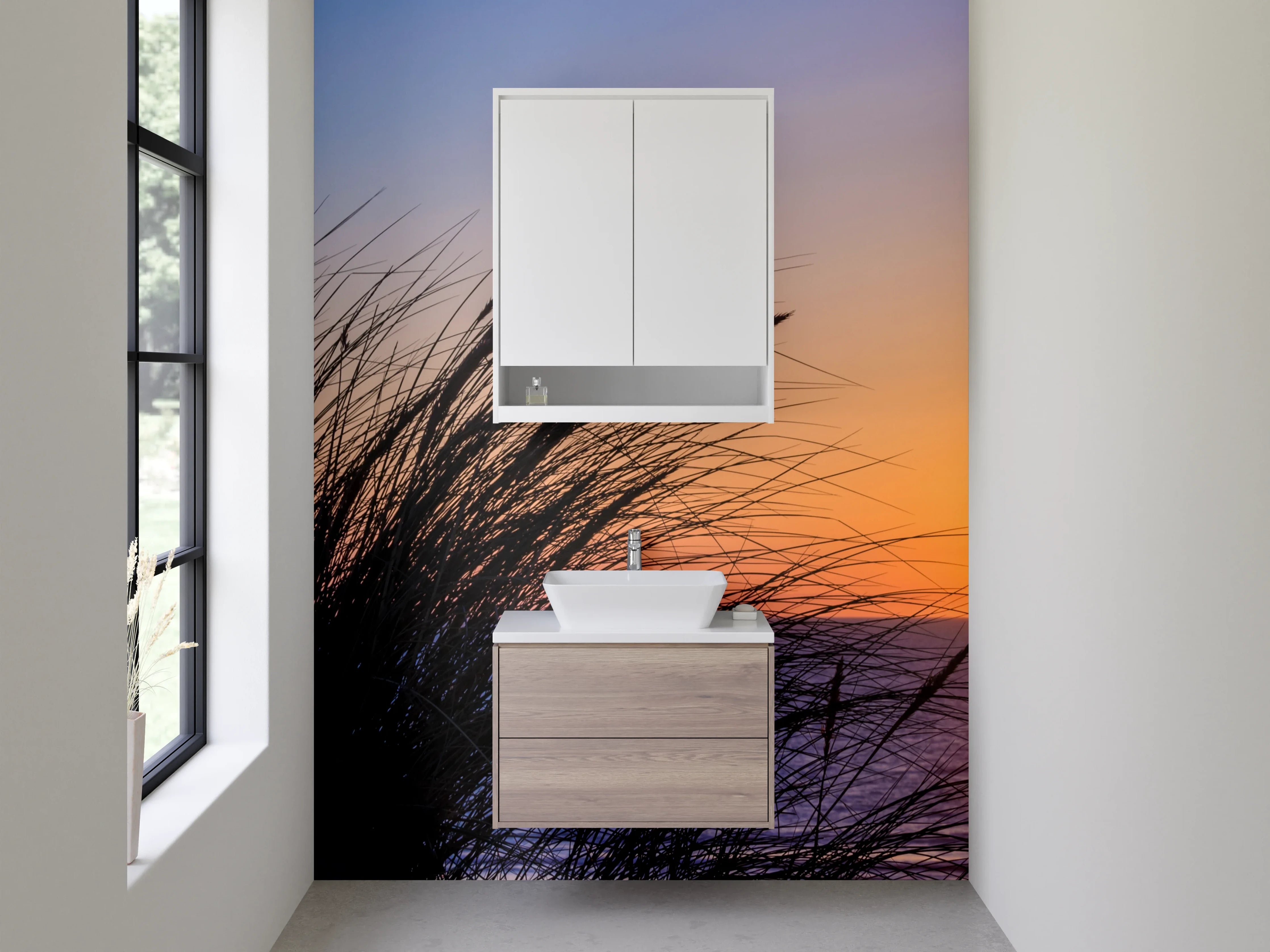 Waschbecken-Rückwand - Morgenröte am grauen Strand