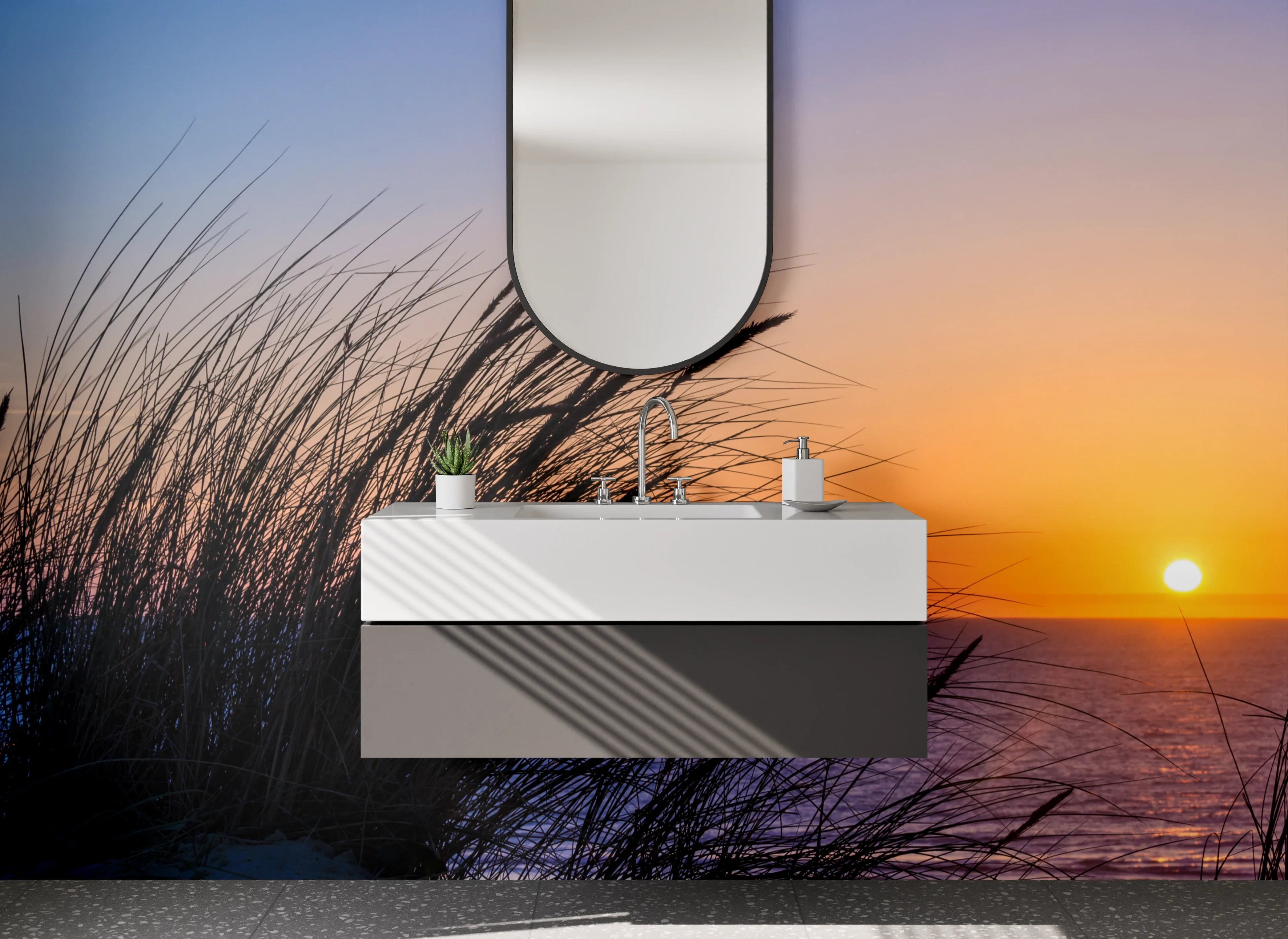 Waschbecken-Rückwand - Morgenröte am grauen Strand