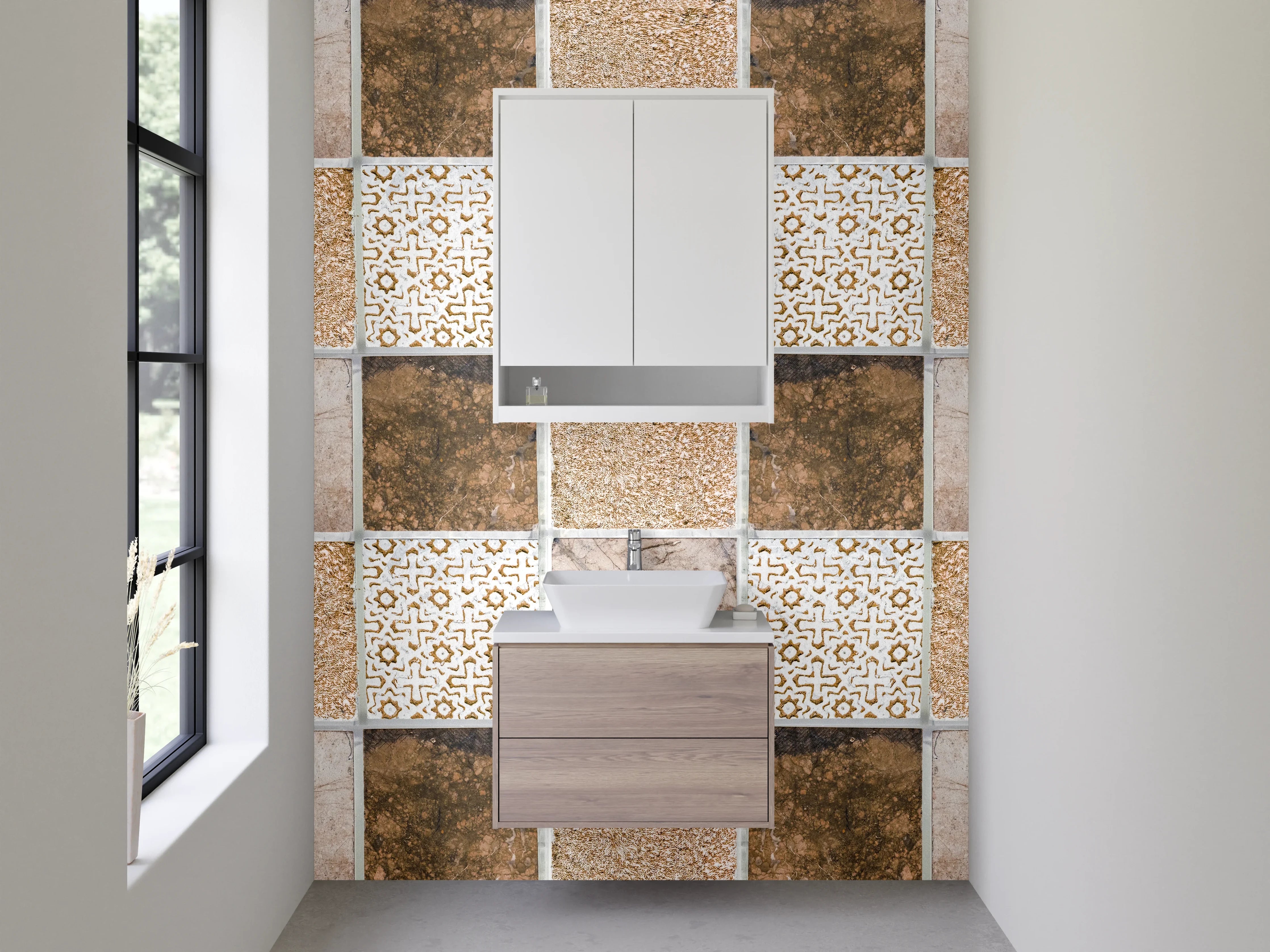 Waschbecken-Rückwand - Mosaik-Fliesen Braun Beige Muster