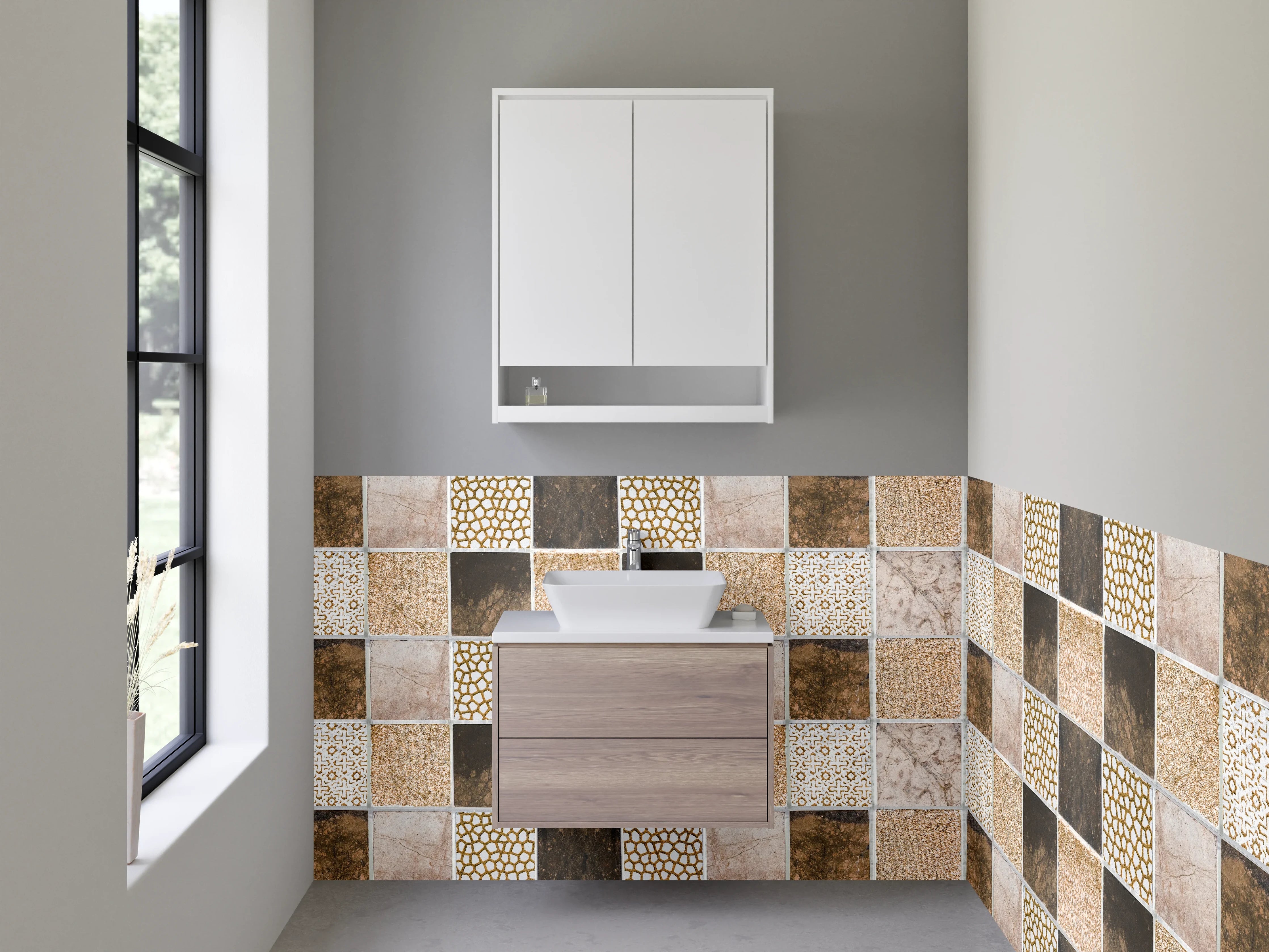 Waschbecken-Rückwand - Mosaik-Fliesen Braun Beige Muster