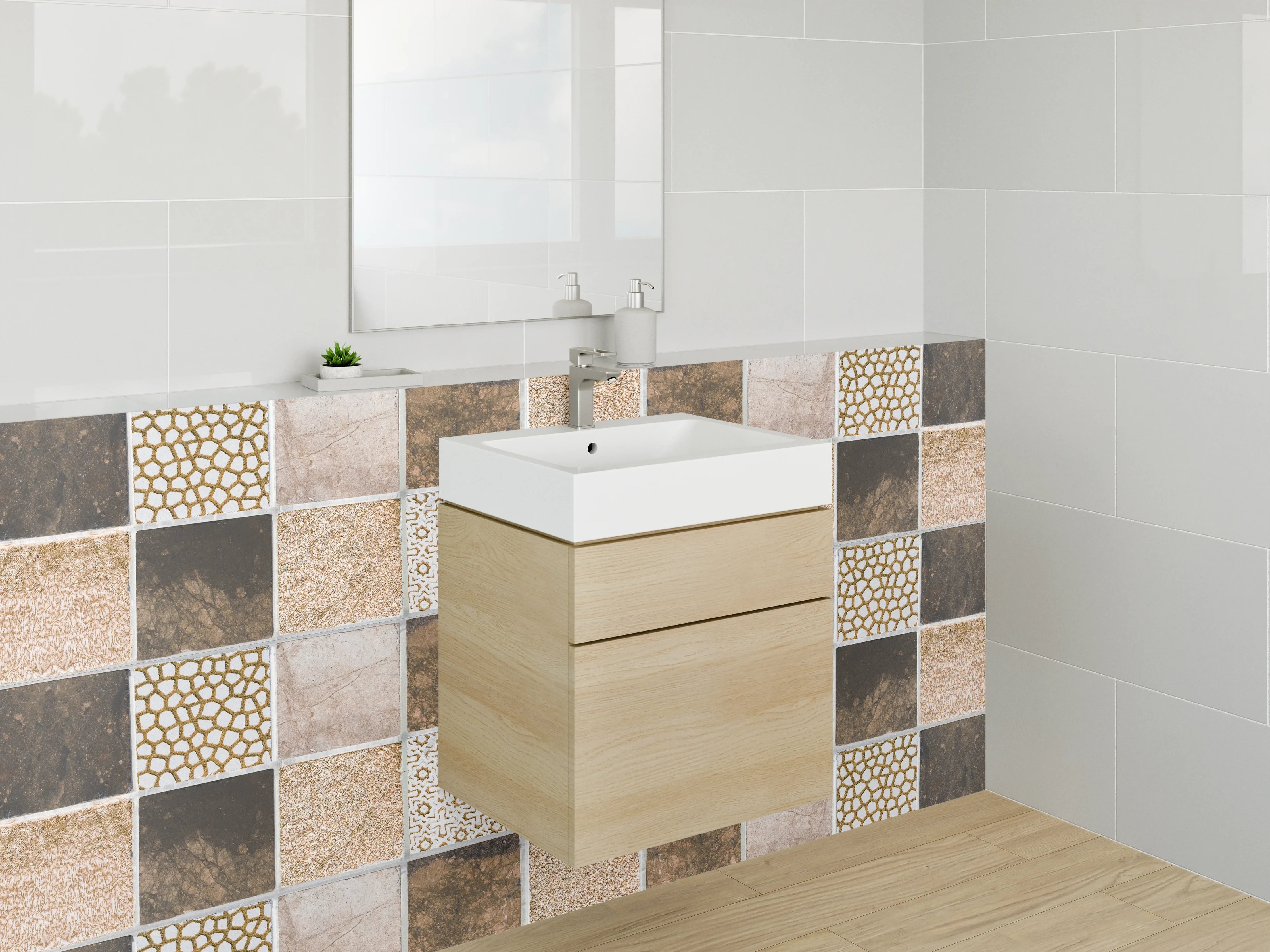 Waschbecken-Rückwand - Mosaik-Fliesen Braun Beige Muster