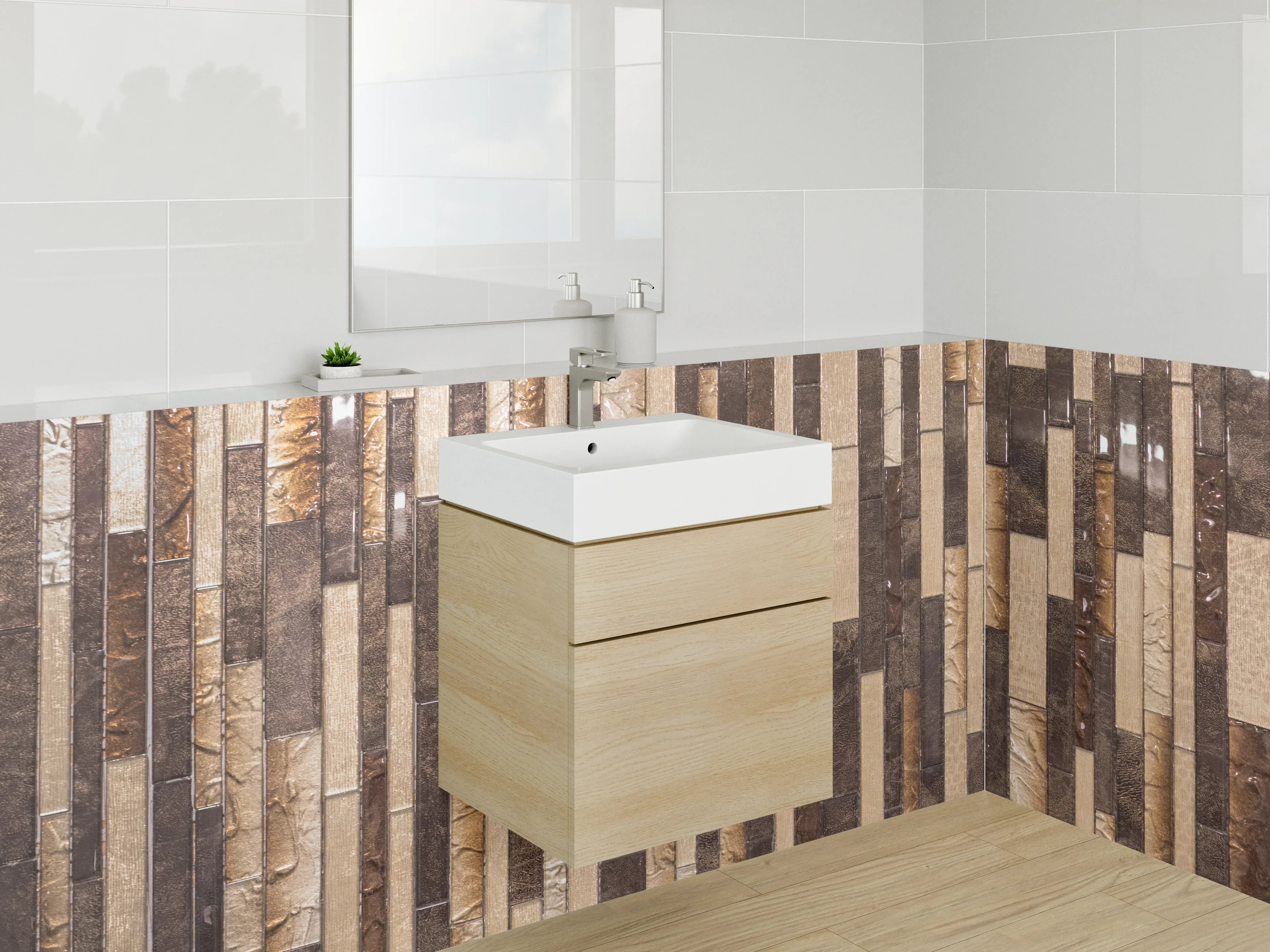 Waschbecken-Rückwand - Mosaik Marmor Fliesen Braun Beige