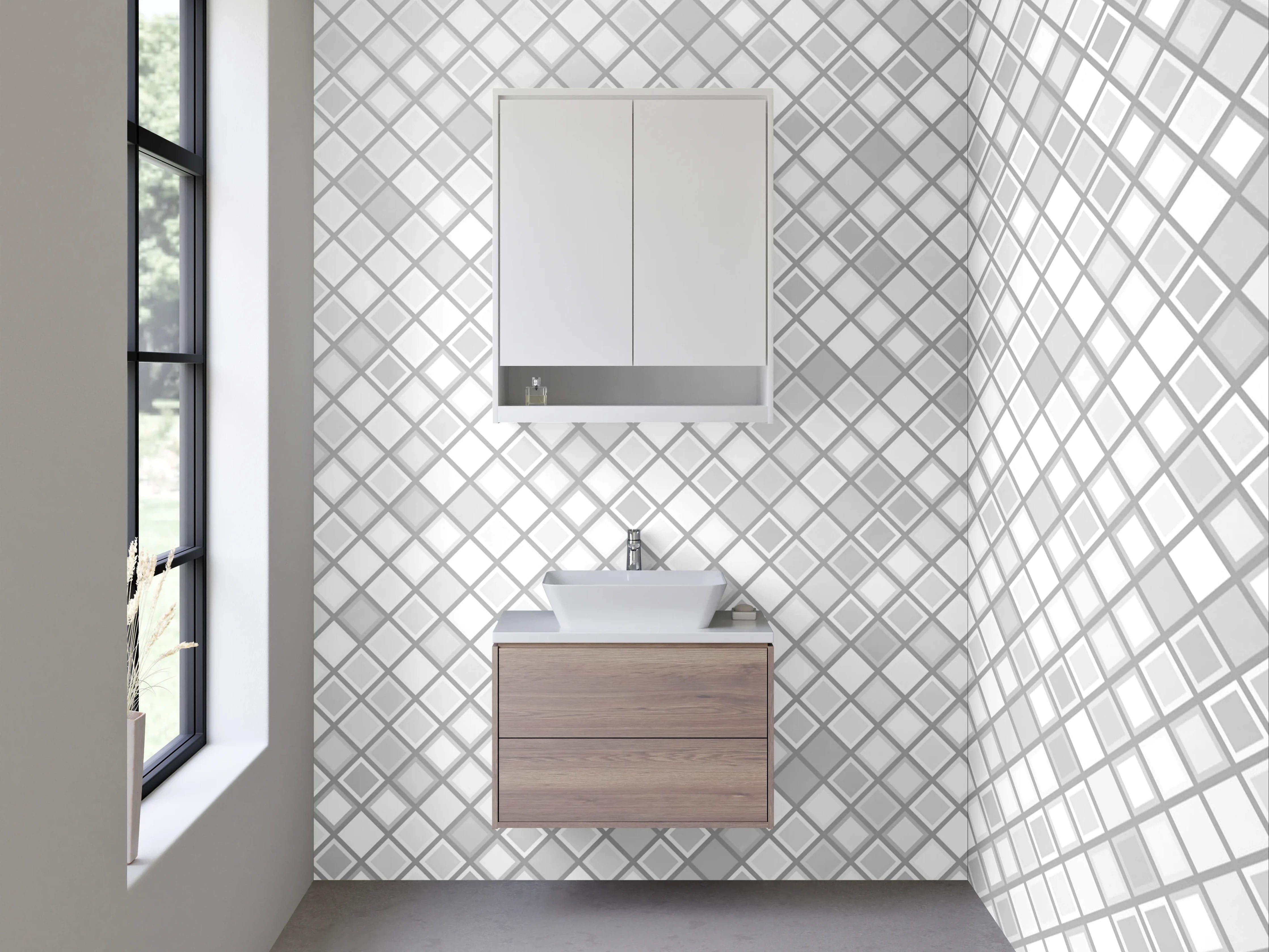 Waschbecken-Rückwand - Mosaik Motiv Fliesen Weiß Grau