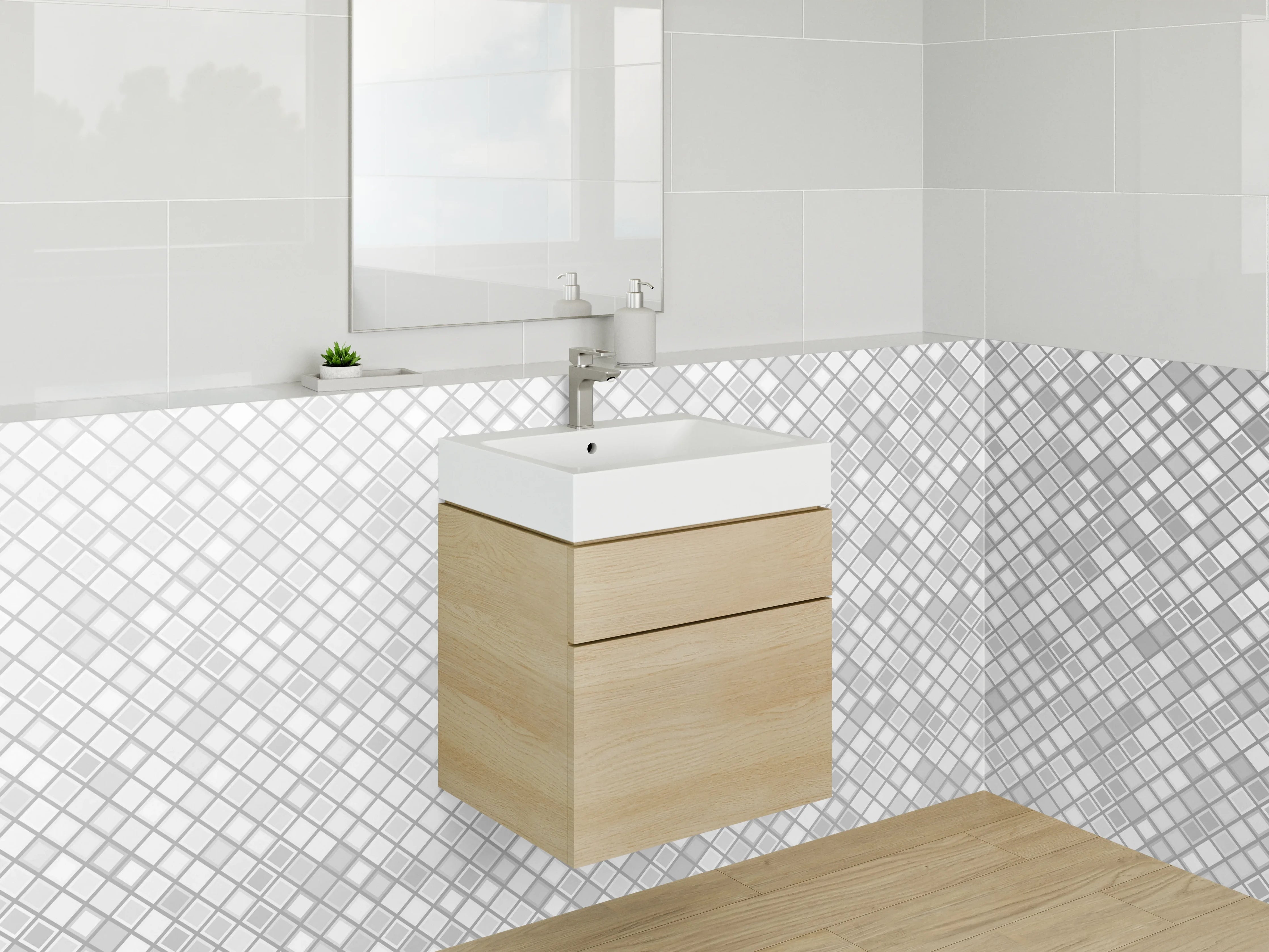 Waschbecken-Rückwand - Mosaik Motiv Fliesen Weiß Grau