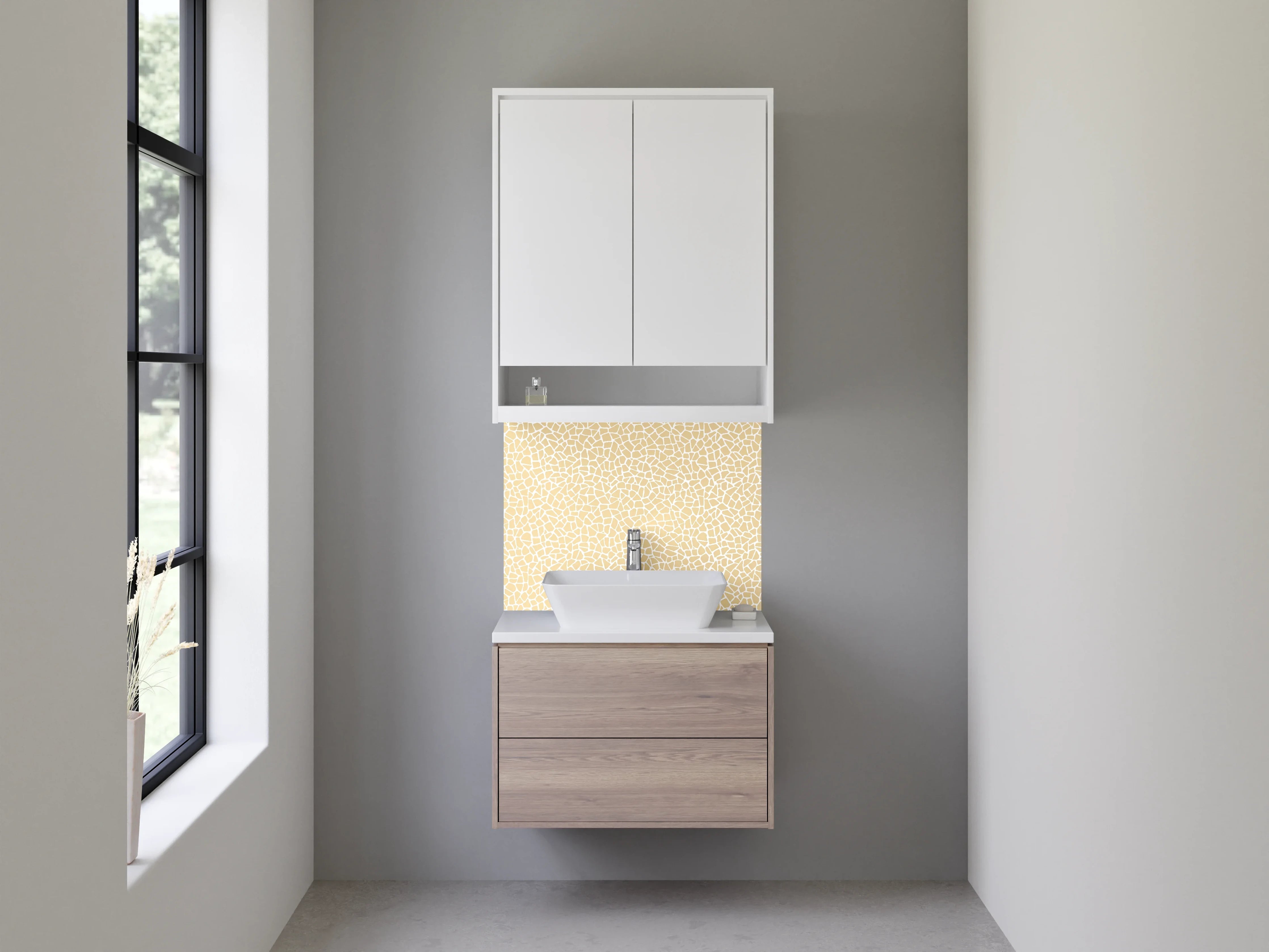 Waschbecken-Rückwand - Mosaik Muster Beige Weiß Modern