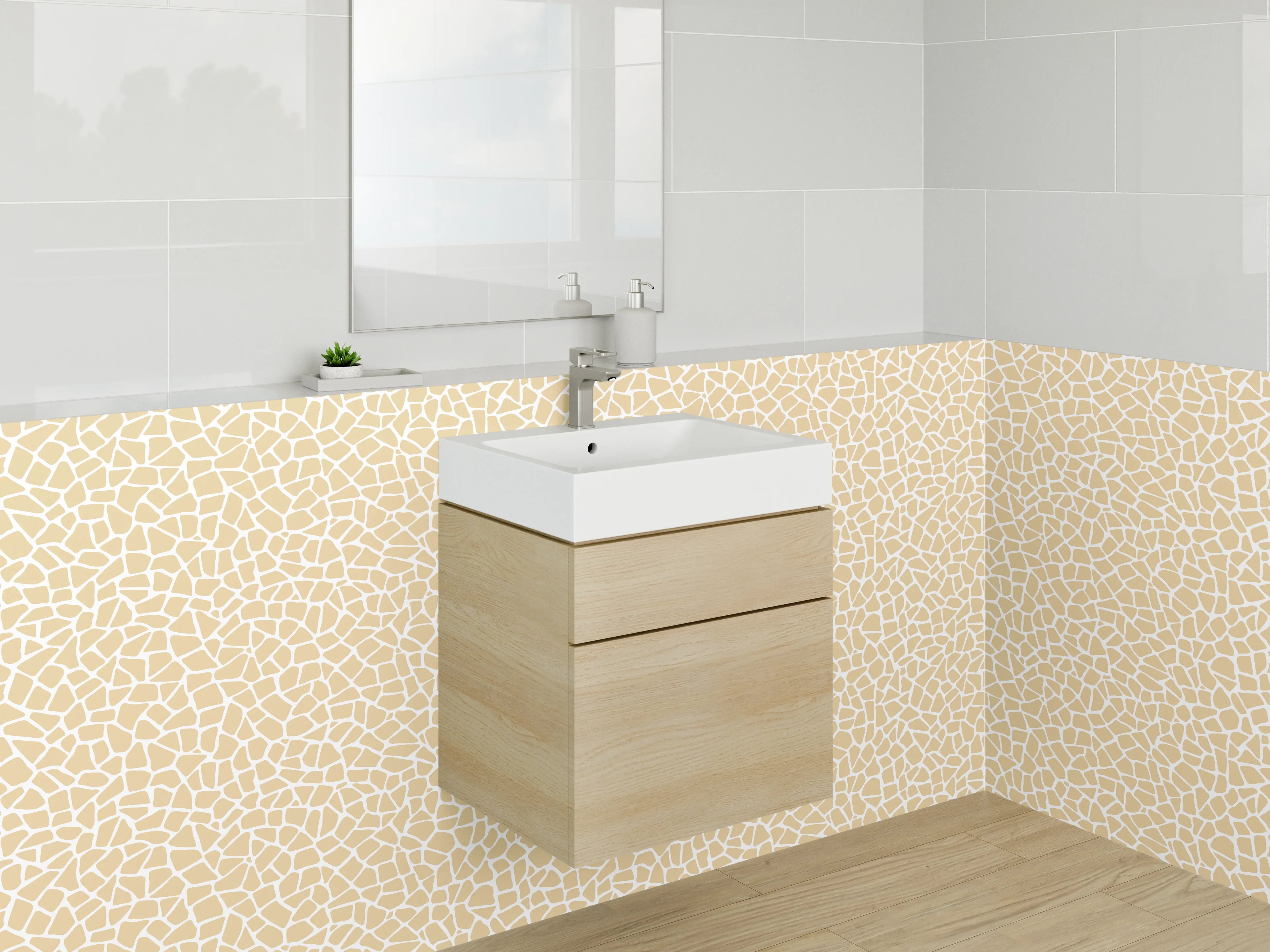 Waschbecken-Rückwand - Mosaik Muster Beige Weiß Modern