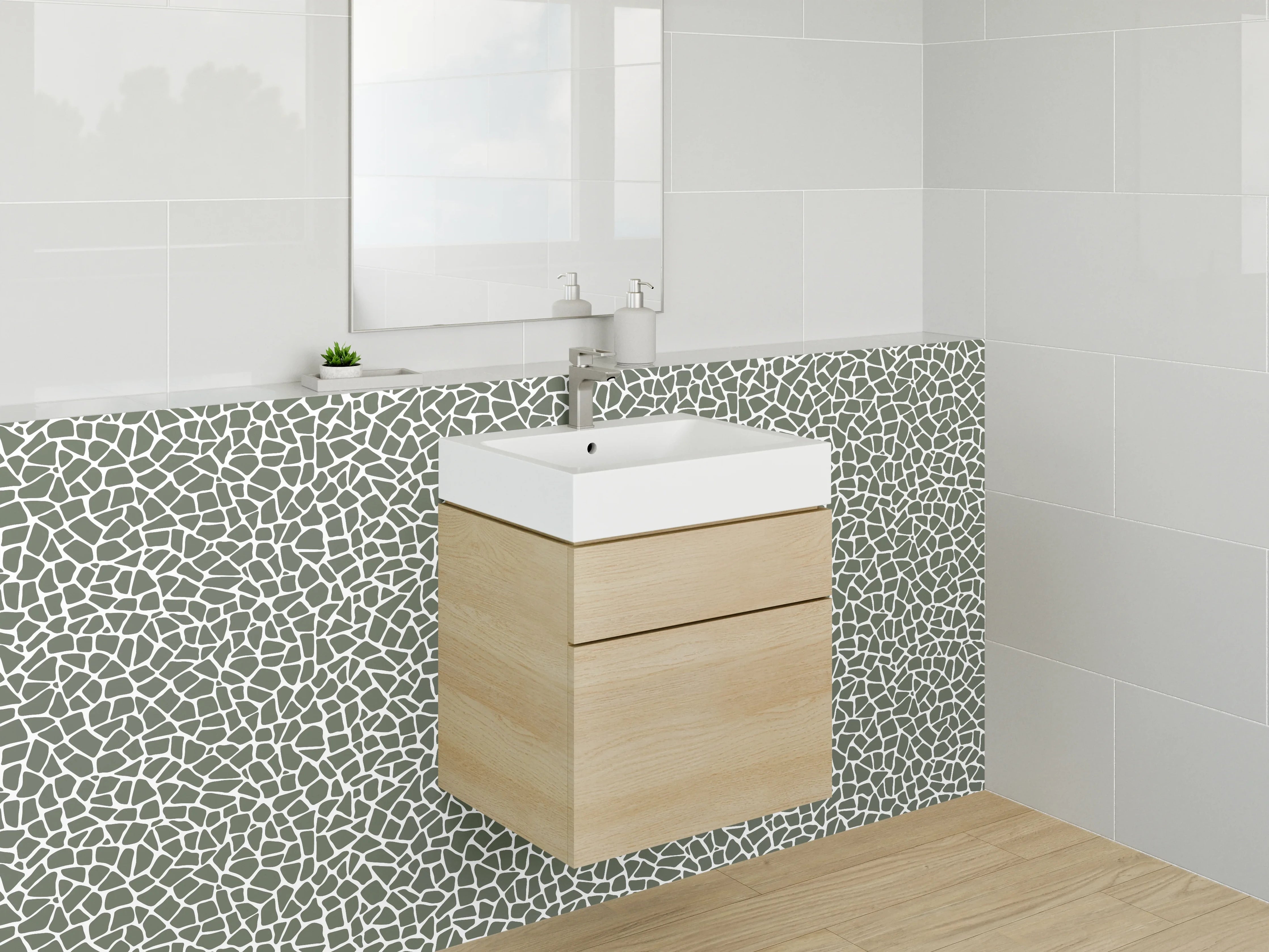 Waschbecken-Rückwand - Mosaik Muster Grau Weiß