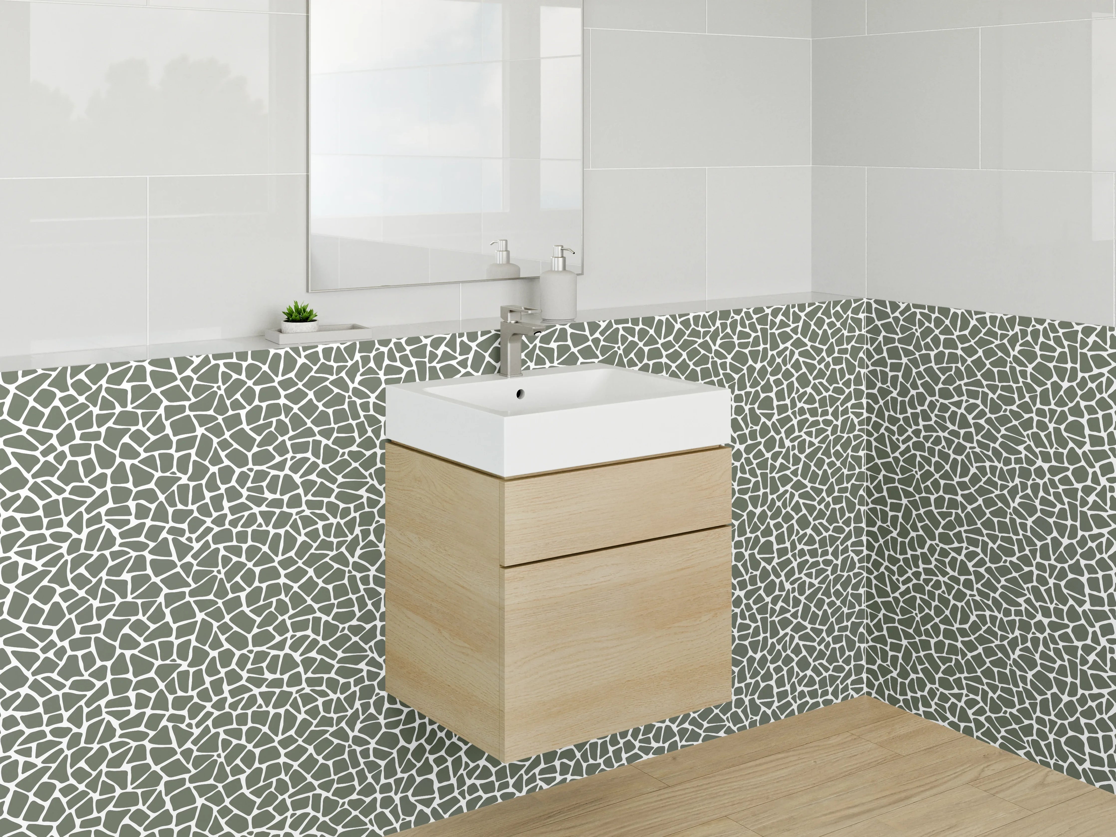 Waschbecken-Rückwand - Mosaik Muster Grau Weiß