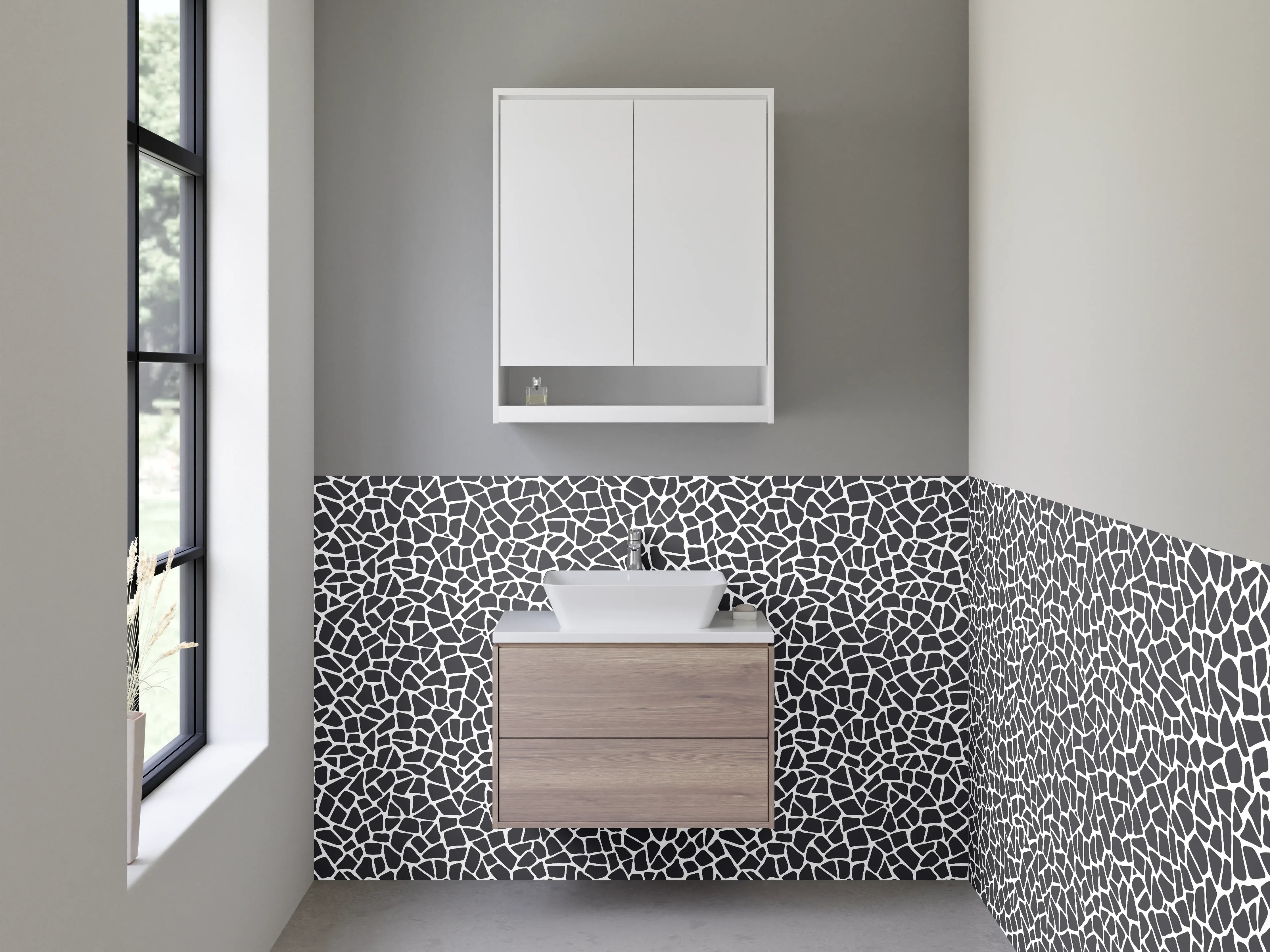 Waschbecken-Rückwand - Mosaik Muster Schwarz-Weiß Modern