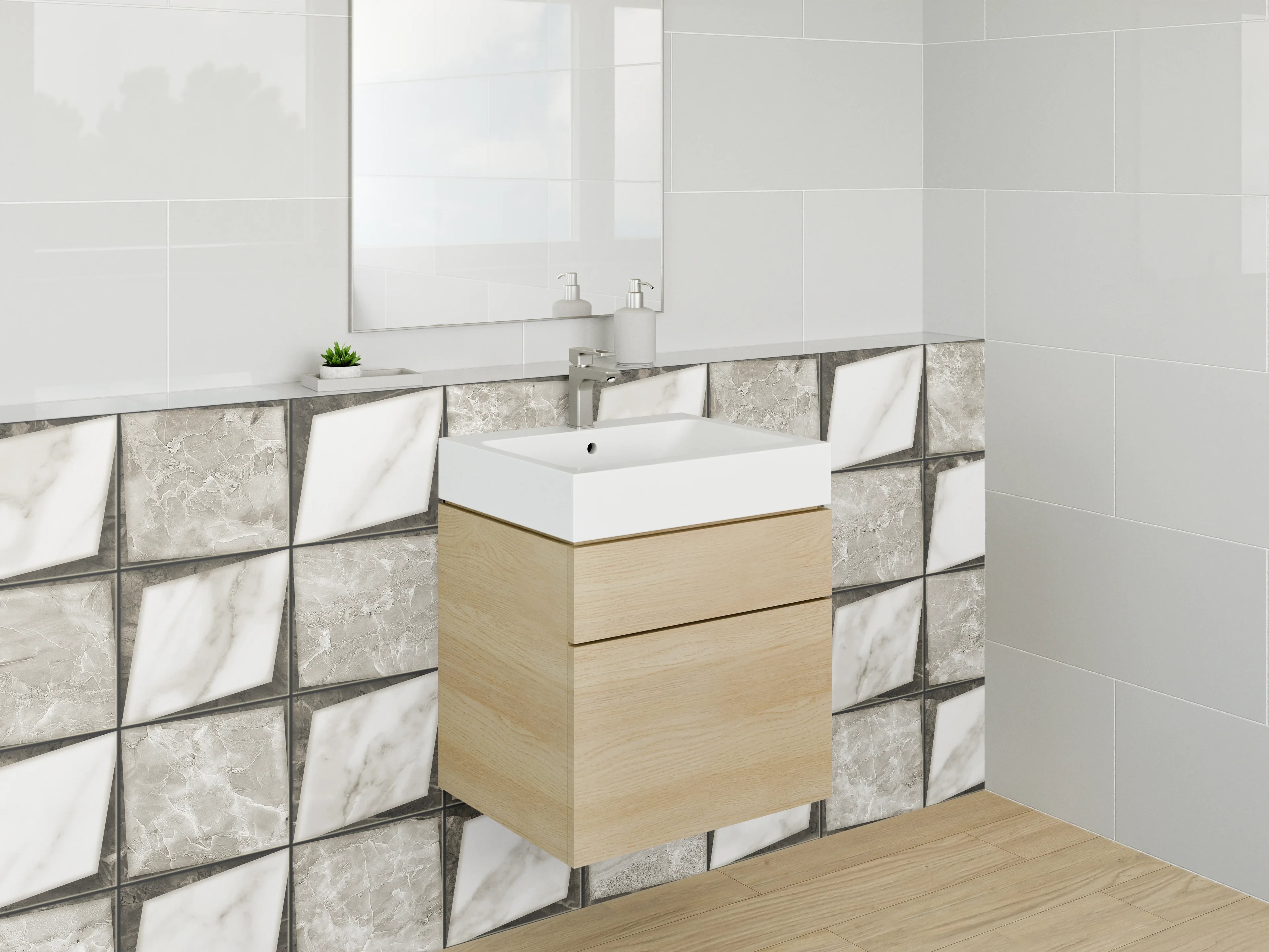 Waschbecken-Rückwand - Mosaik Muster Weiß Grau Marmoroptik
