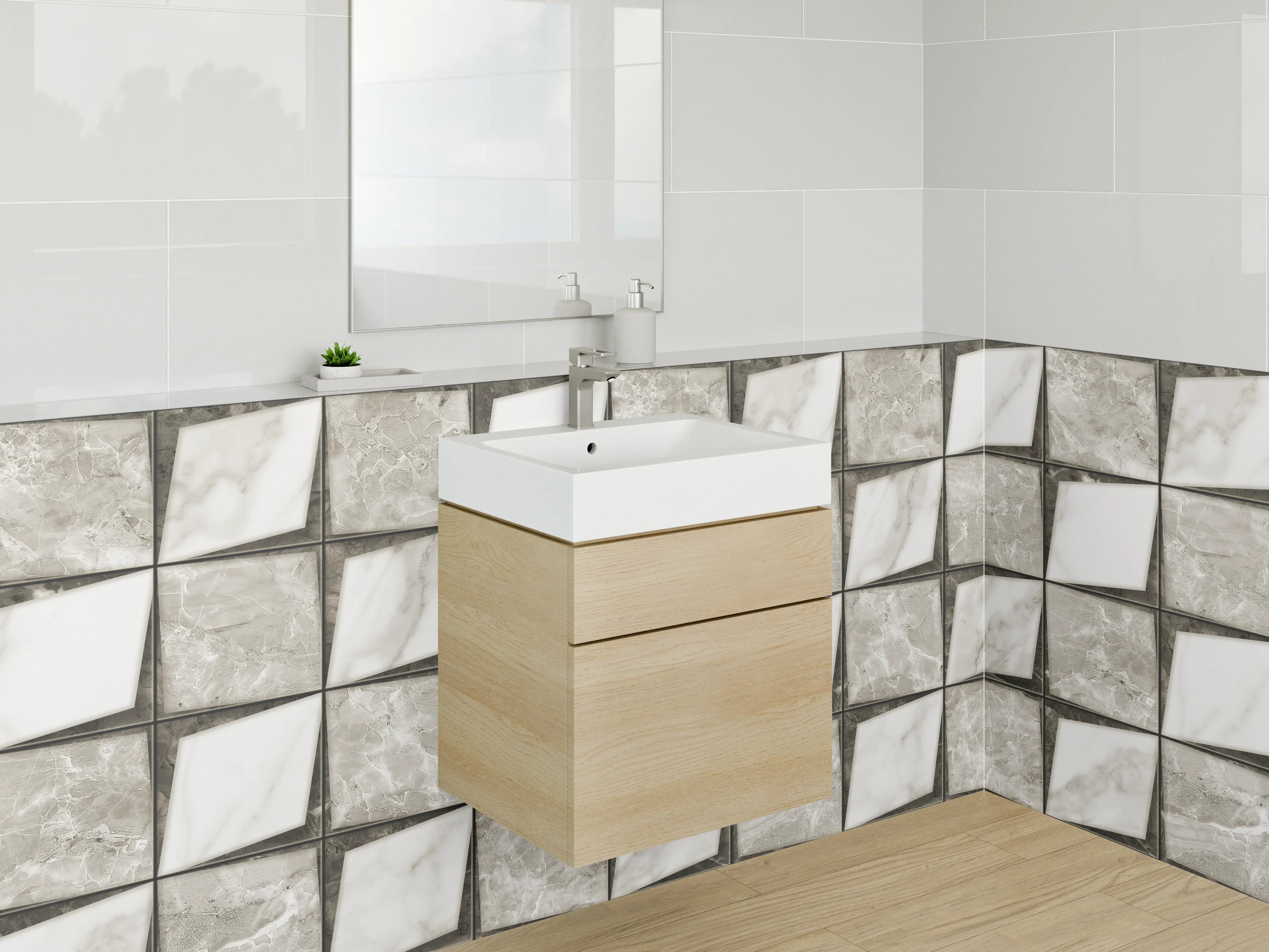 Waschbecken-Rückwand - Mosaik Muster Weiß Grau Marmoroptik