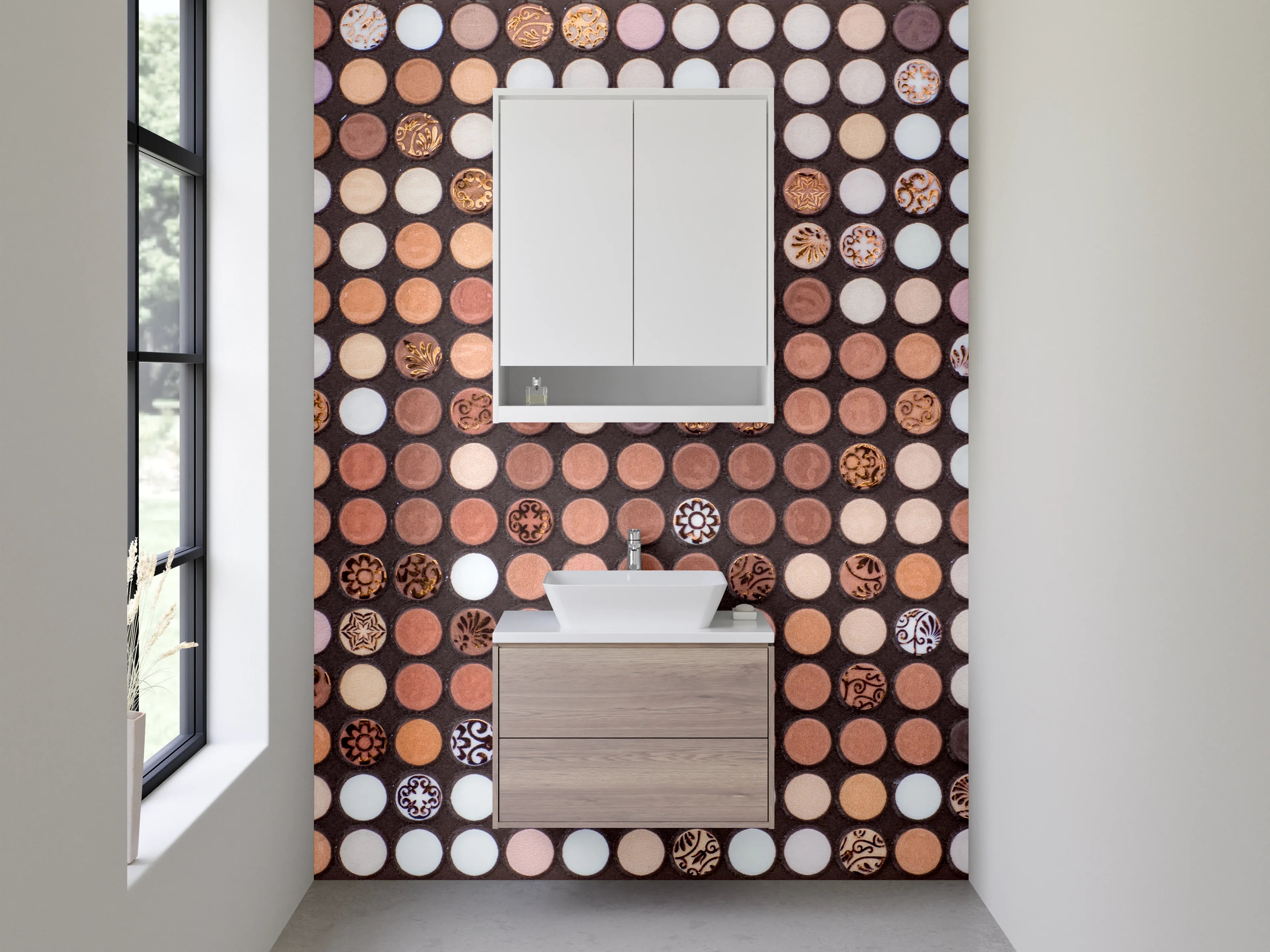 Waschbecken-Rückwand - Mosaik Punkte Muster Braun Beige