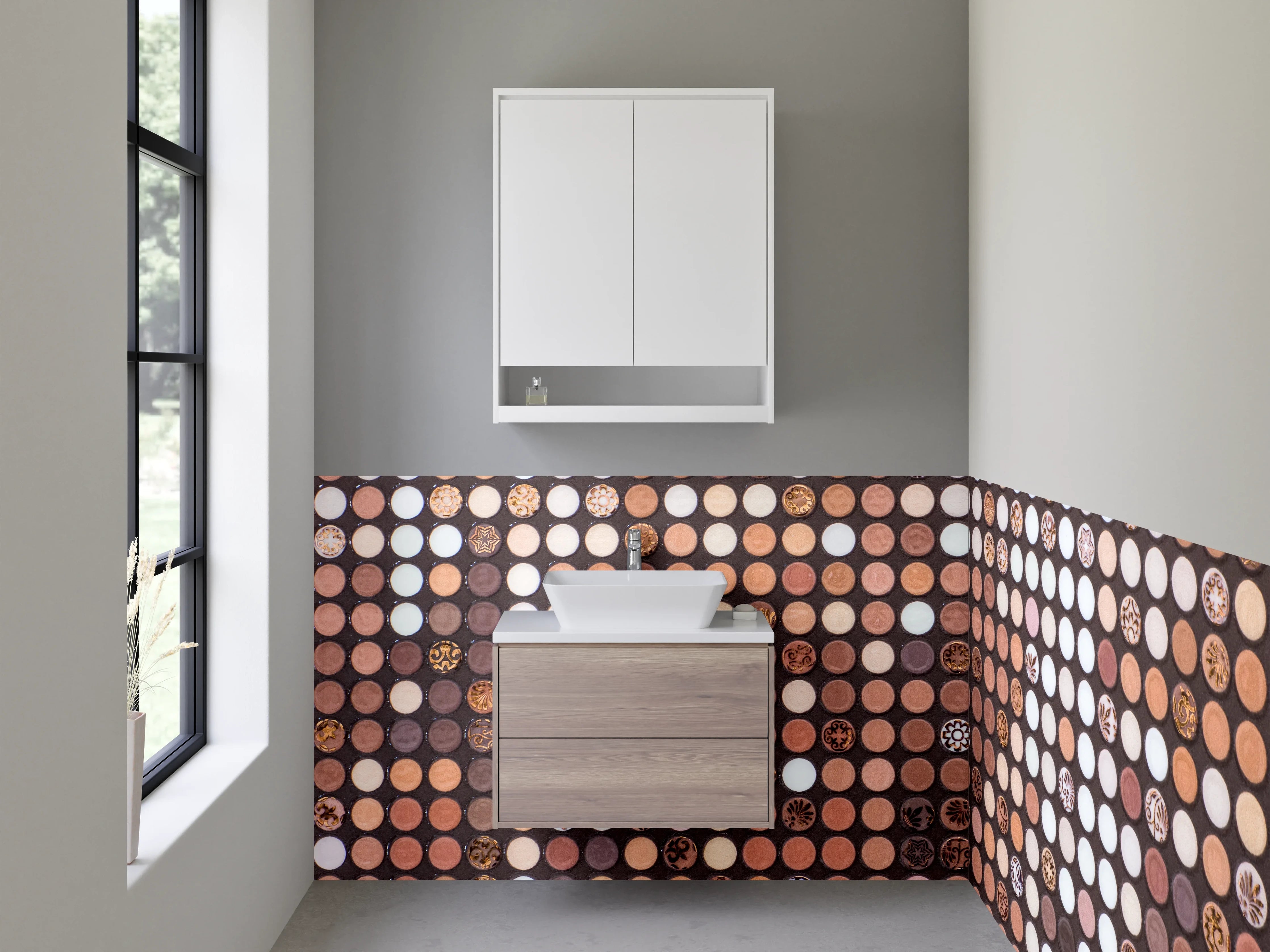 Waschbecken-Rückwand - Mosaik Punkte Muster Braun Beige