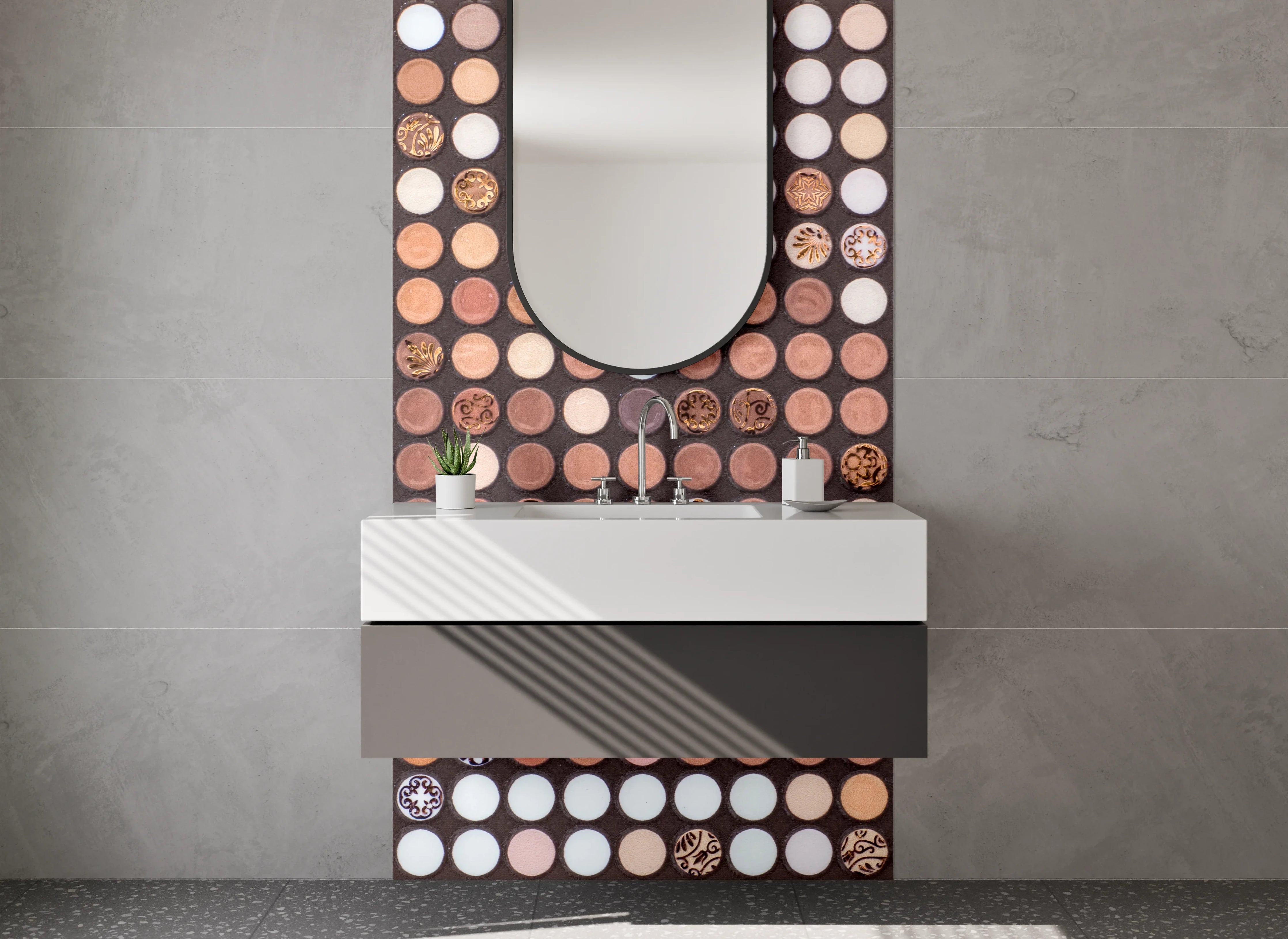 Waschbecken-Rückwand - Mosaik Punkte Muster Braun Beige