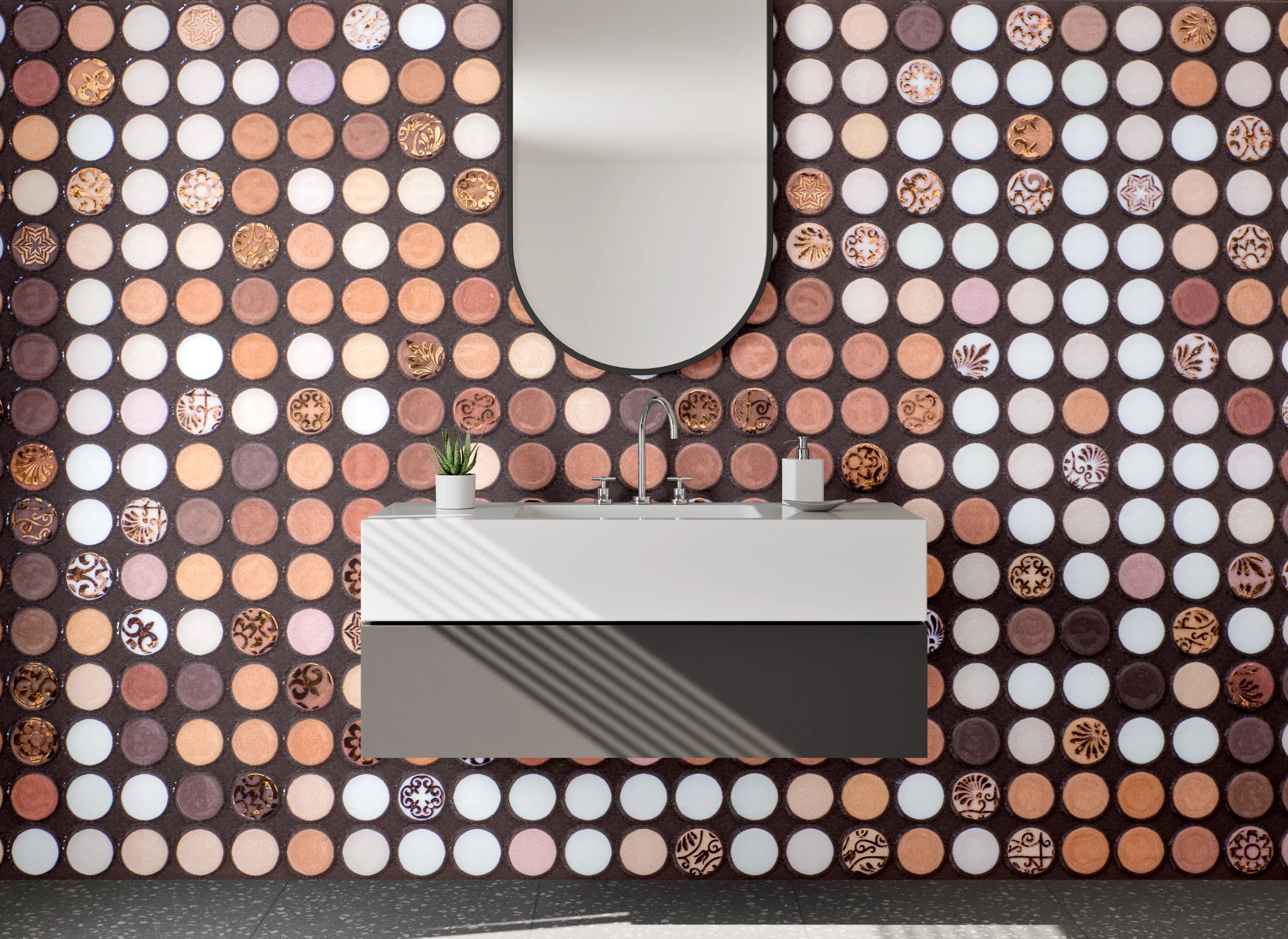 Waschbecken-Rückwand - Mosaik Punkte Muster Braun Beige