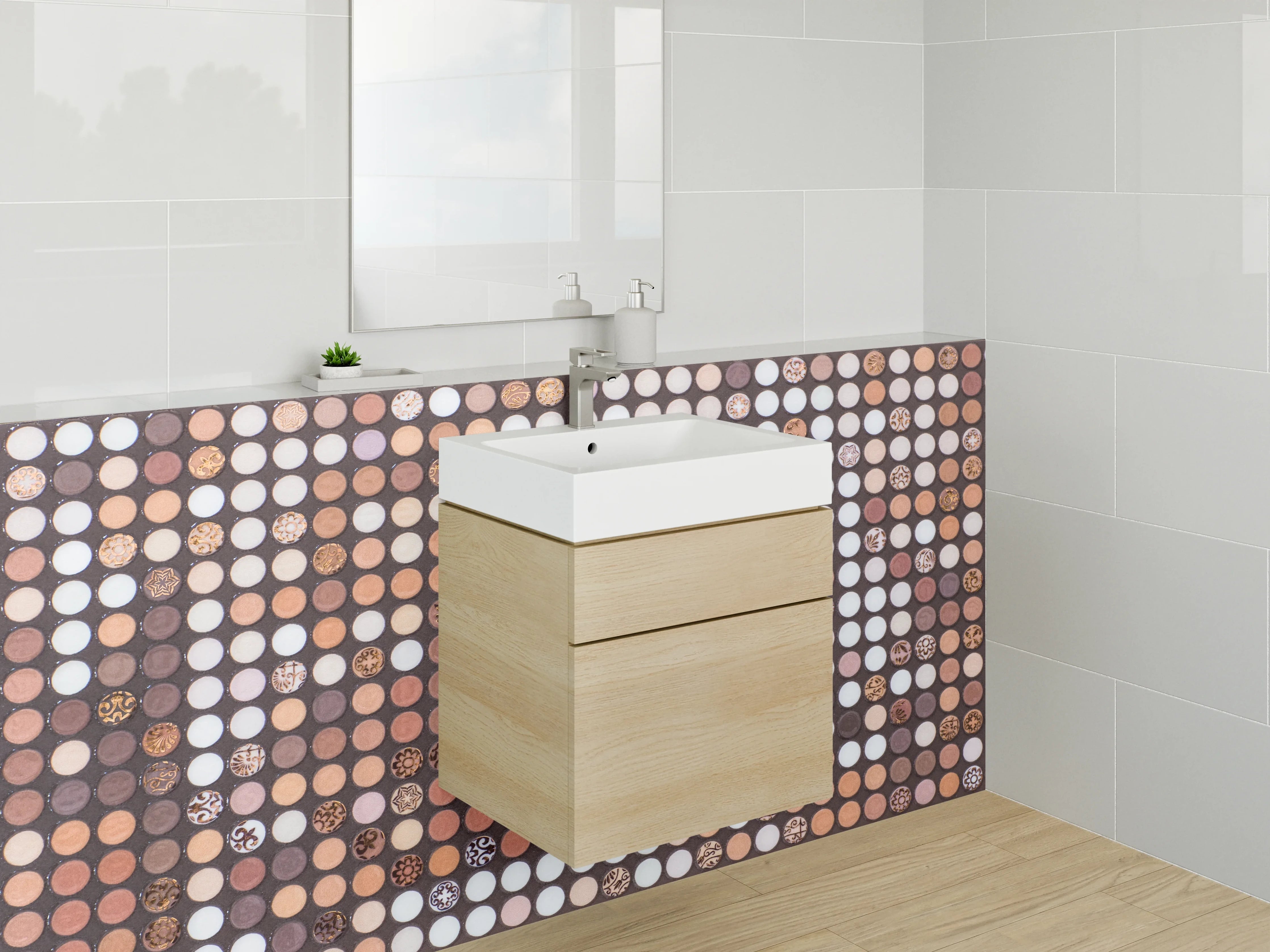 Waschbecken-Rückwand - Mosaik Punkte Muster Braun Beige