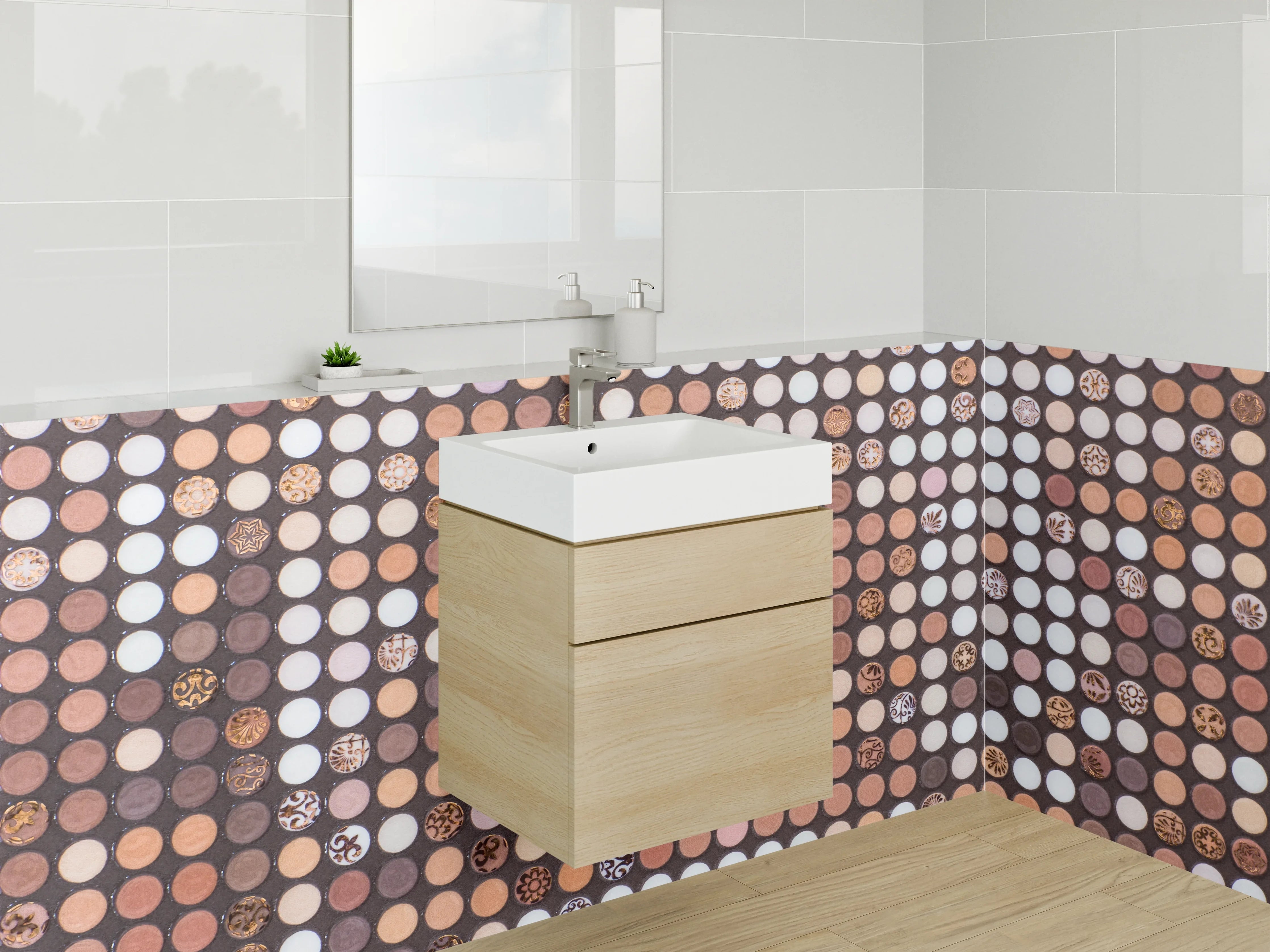 Waschbecken-Rückwand - Mosaik Punkte Muster Braun Beige