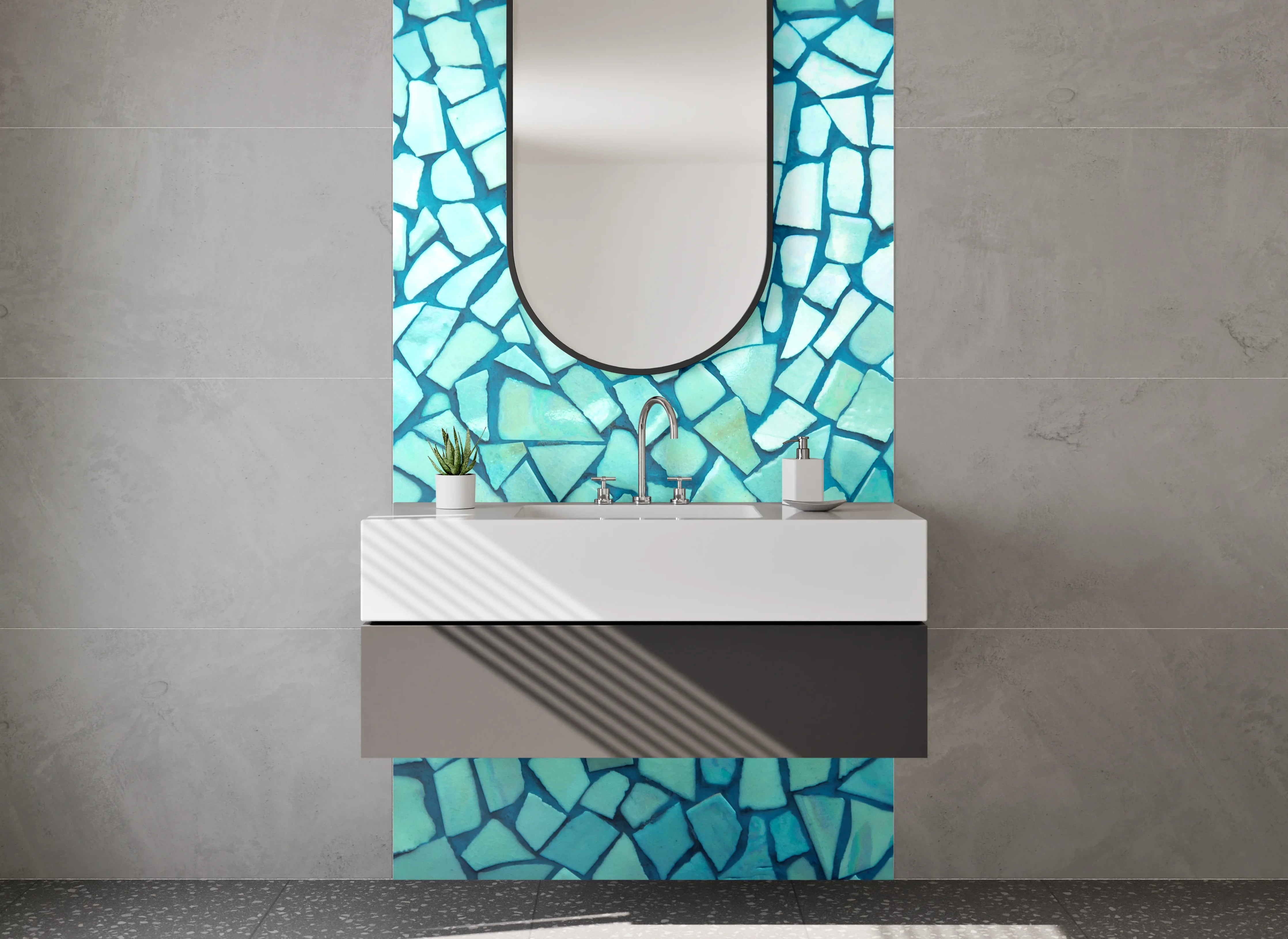 Waschbecken-Rückwand - Mosaik Türkis Fliesenoptik Wandbild