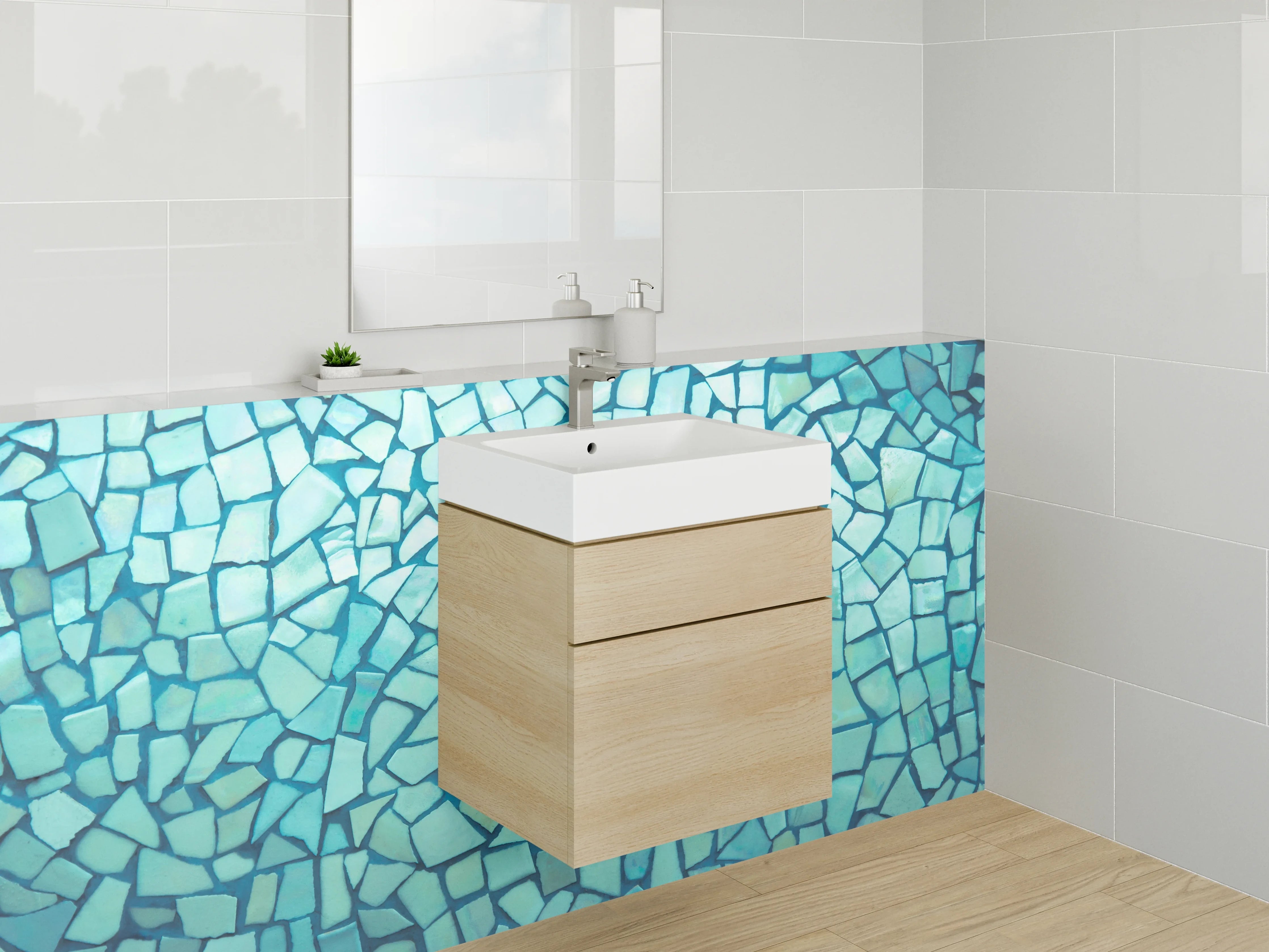 Waschbecken-Rückwand - Mosaik Türkis Fliesenoptik Wandbild