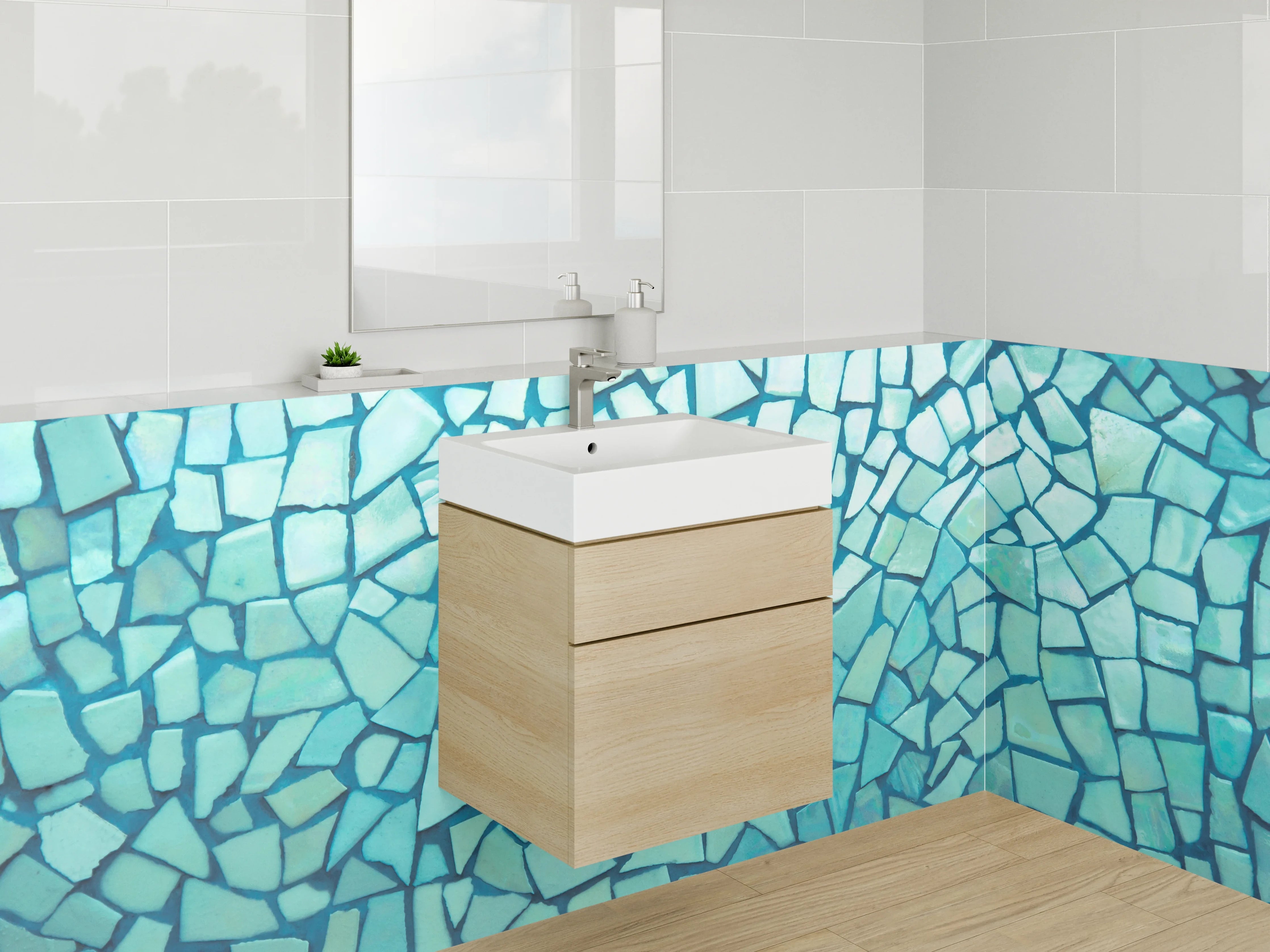 Waschbecken-Rückwand - Mosaik Türkis Fliesenoptik Wandbild