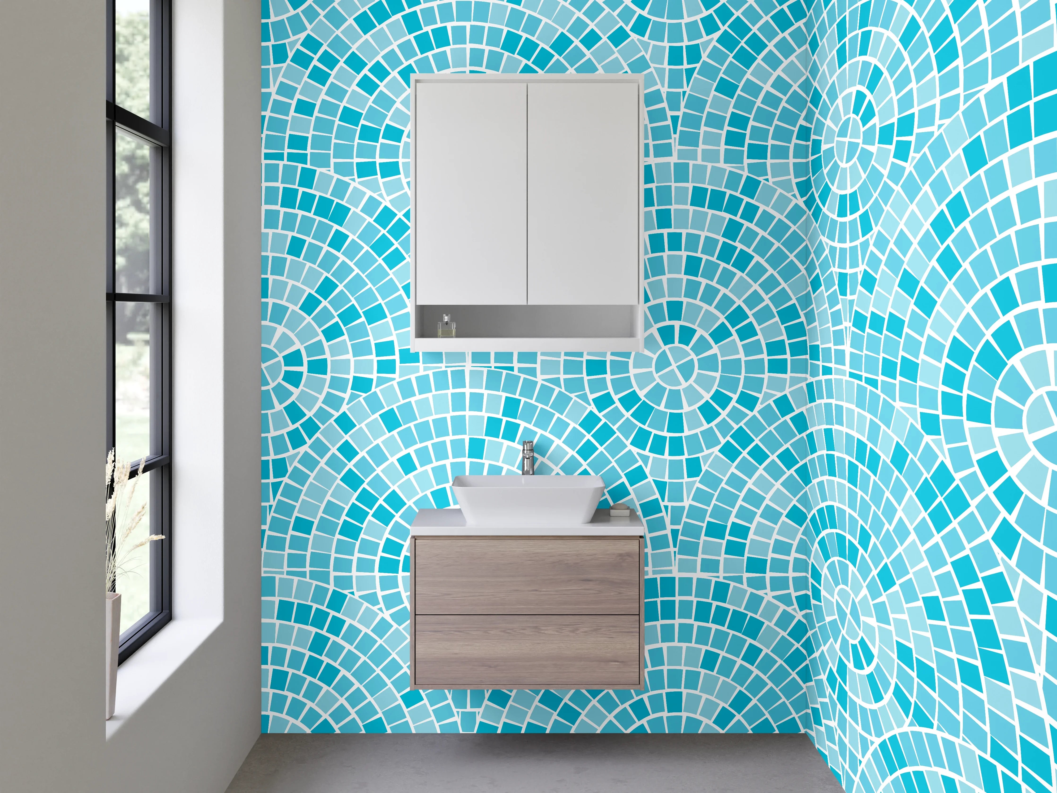 Waschbecken-Rückwand - Mosaikmuster Blau Türkis Weiß