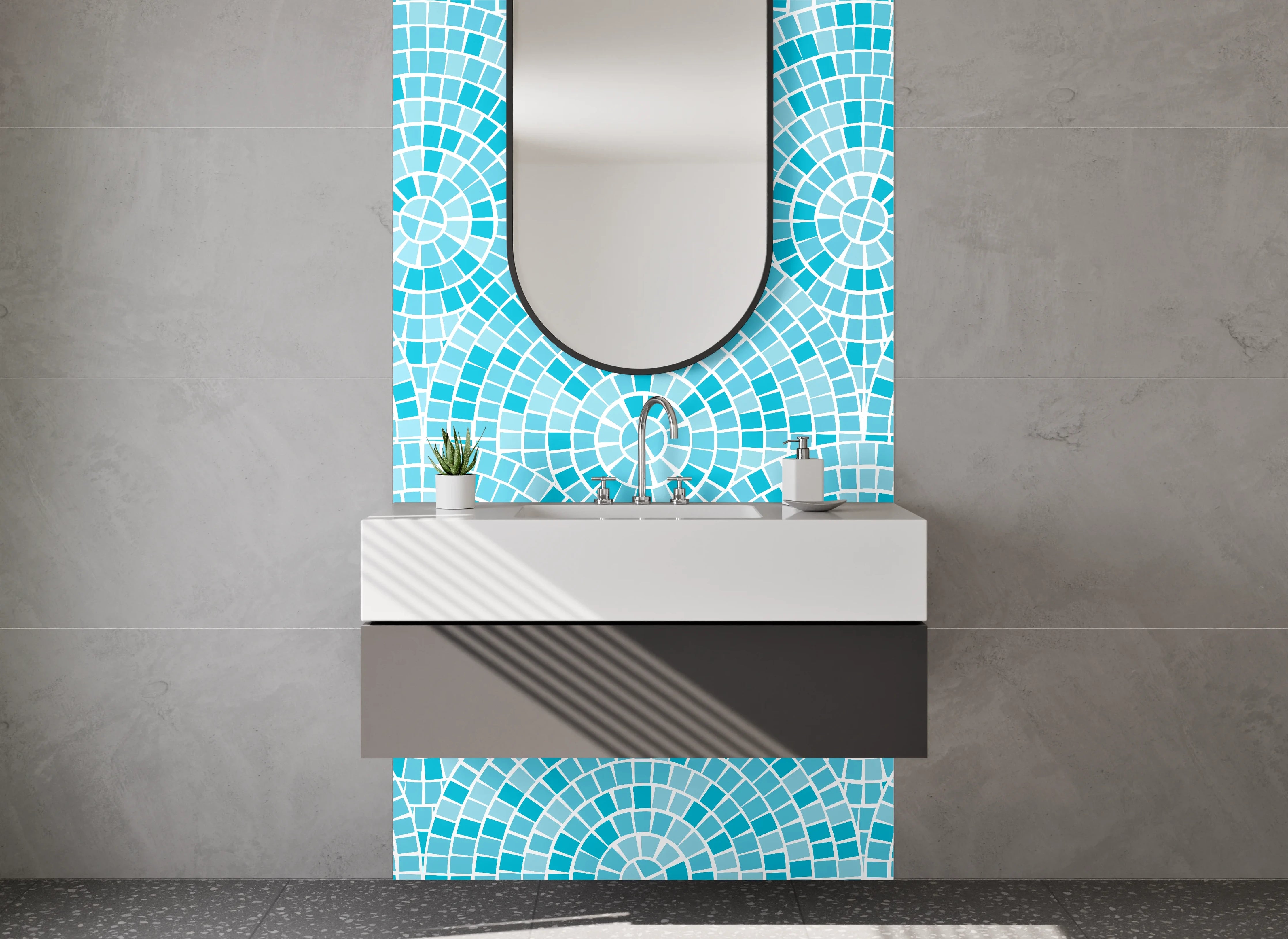 Waschbecken-Rückwand - Mosaikmuster Blau Türkis Weiß