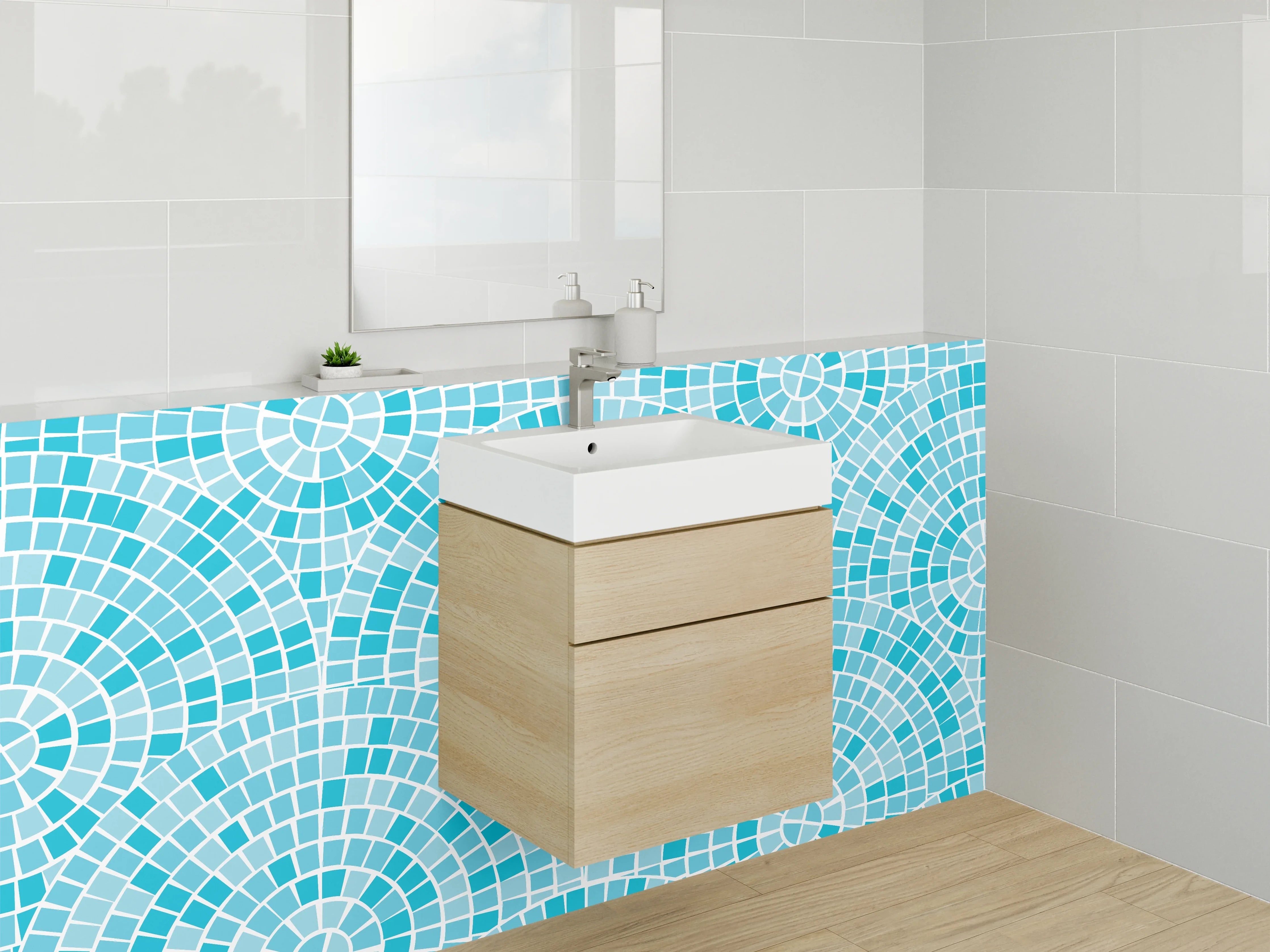 Waschbecken-Rückwand - Mosaikmuster Blau Türkis Weiß