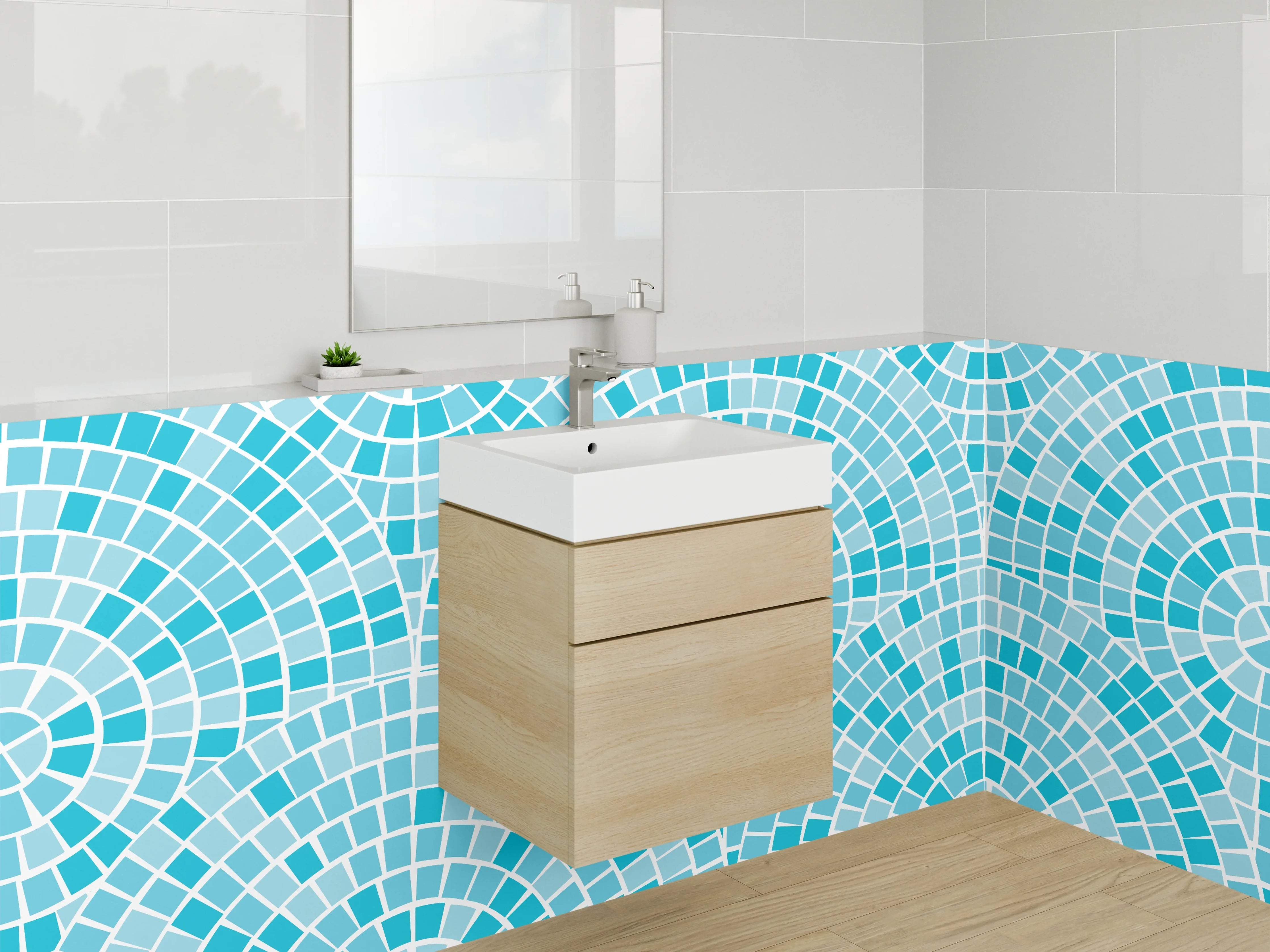 Waschbecken-Rückwand - Mosaikmuster Blau Türkis Weiß