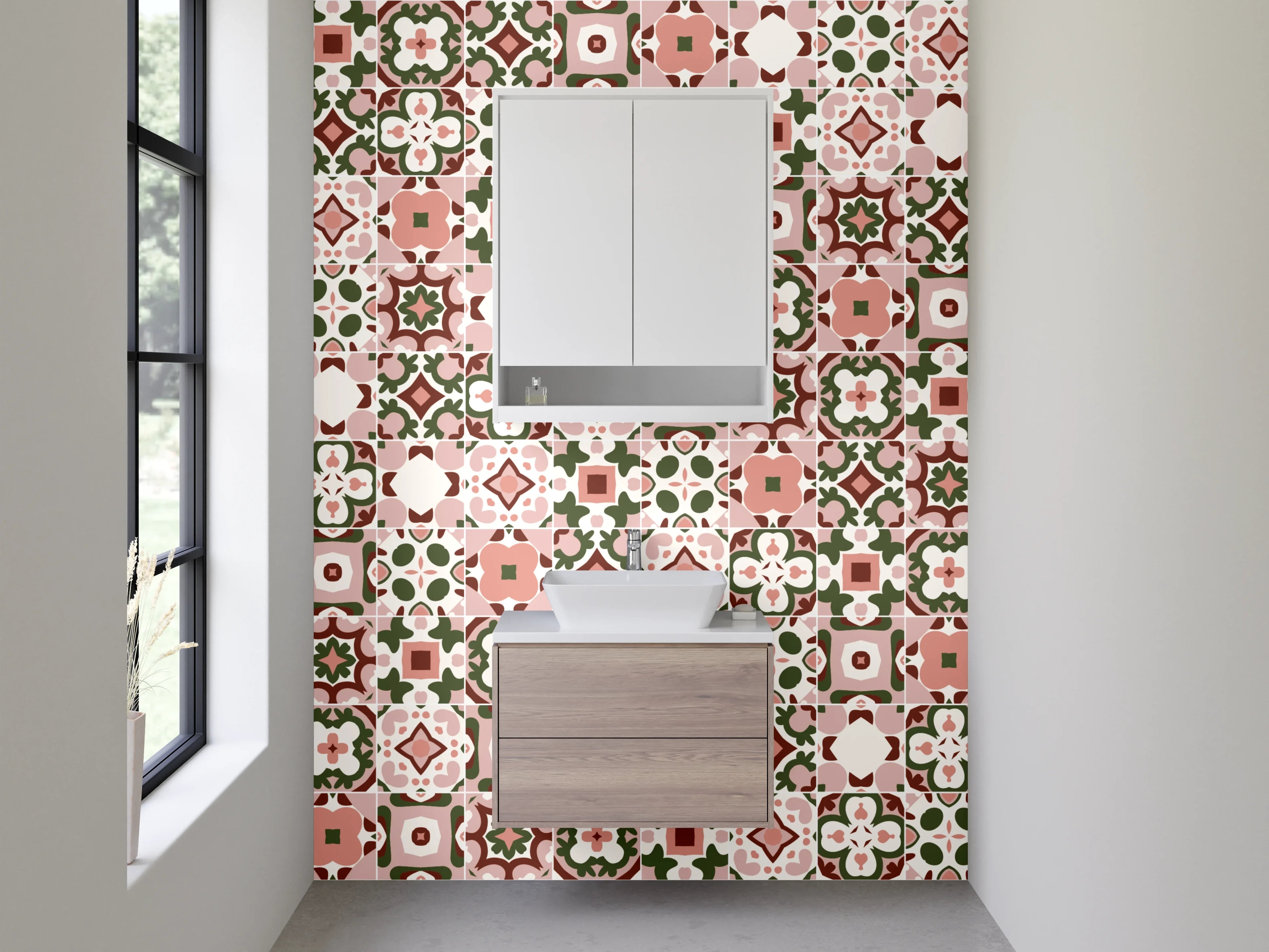Waschbecken-Rückwand - Mosaikzauber in Rosé, Mint & Grau