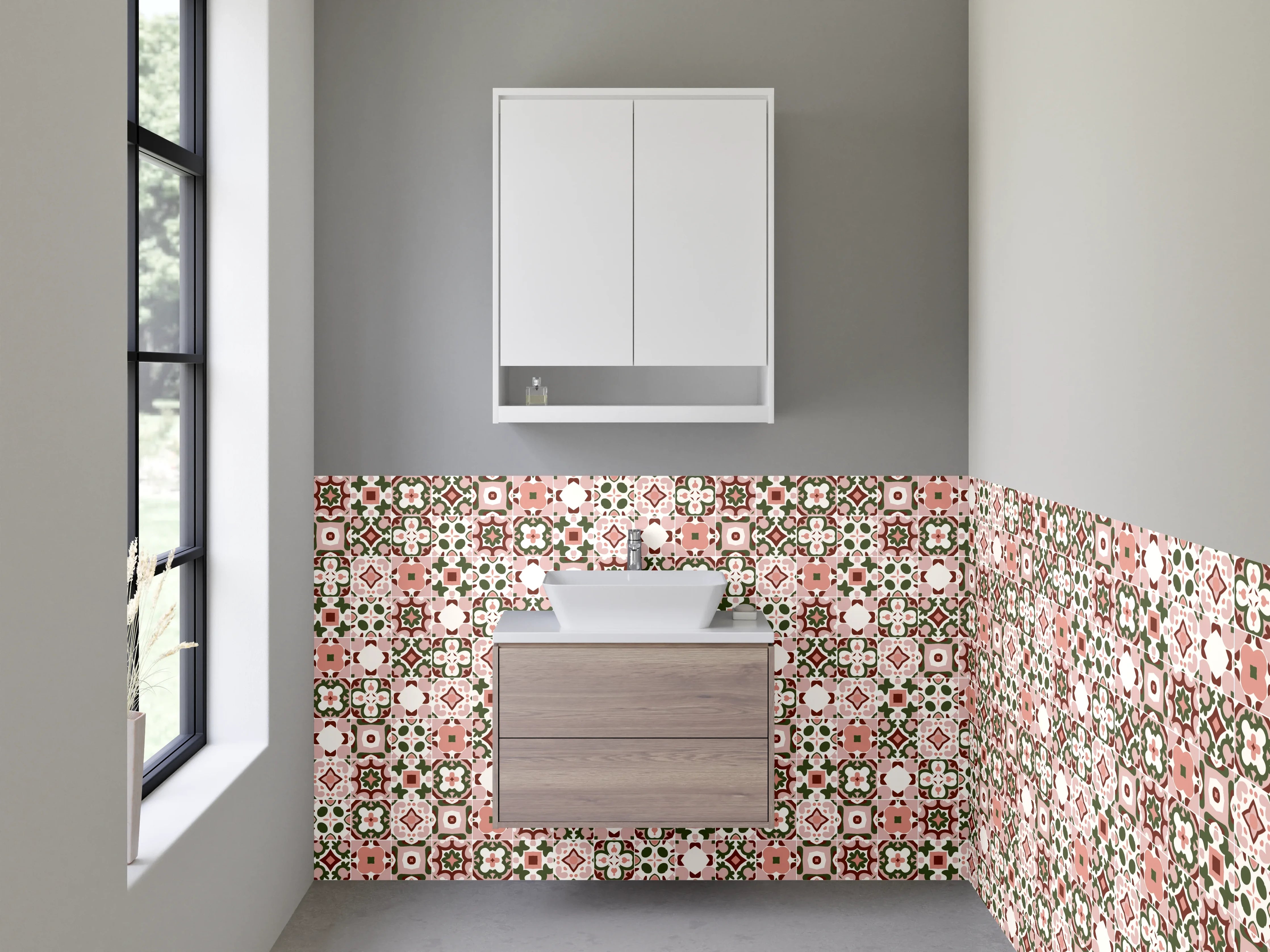 Waschbecken-Rückwand - Mosaikzauber in Rosé, Mint & Grau
