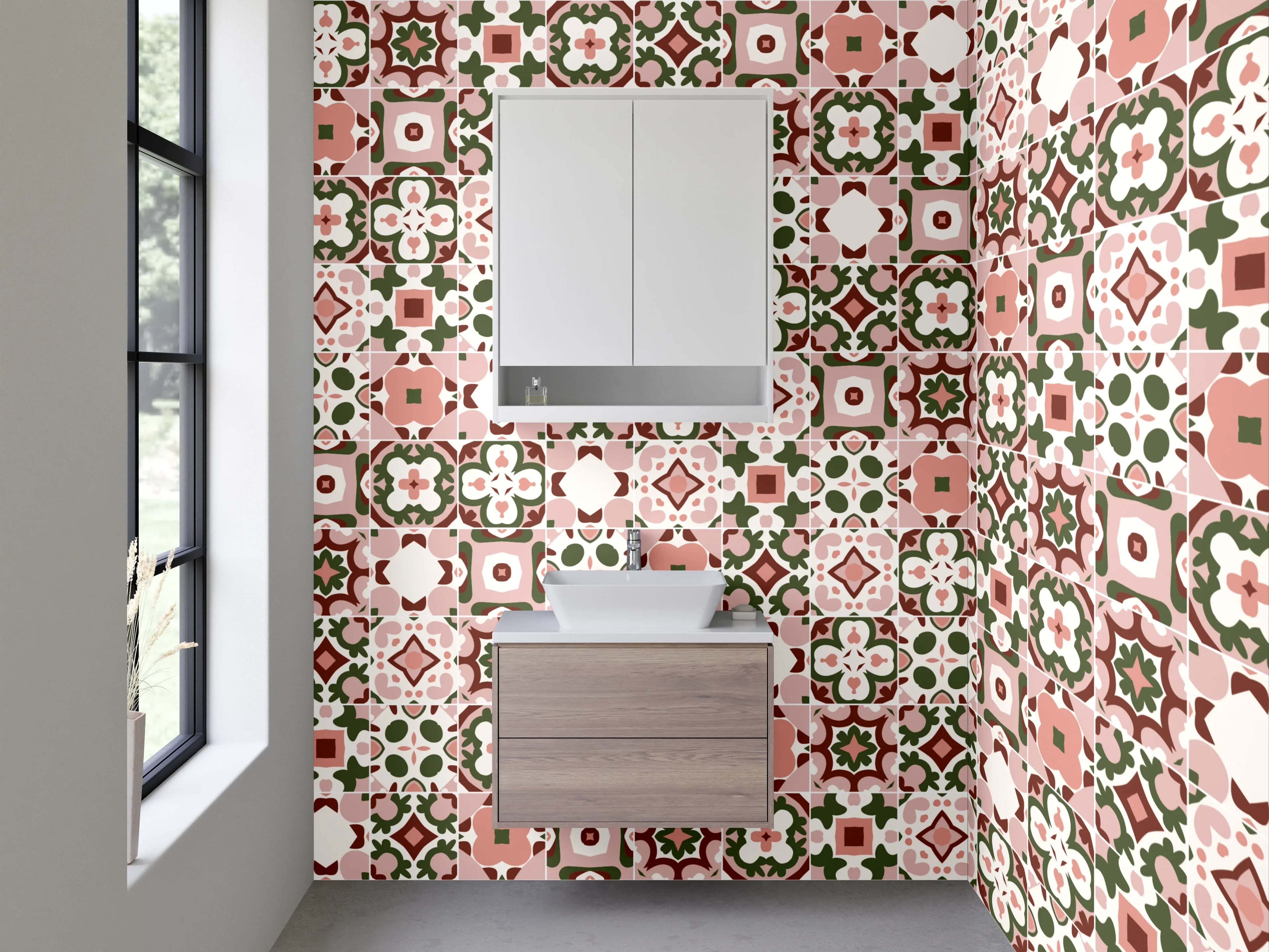 Waschbecken-Rückwand - Mosaikzauber in Rosé, Mint & Grau