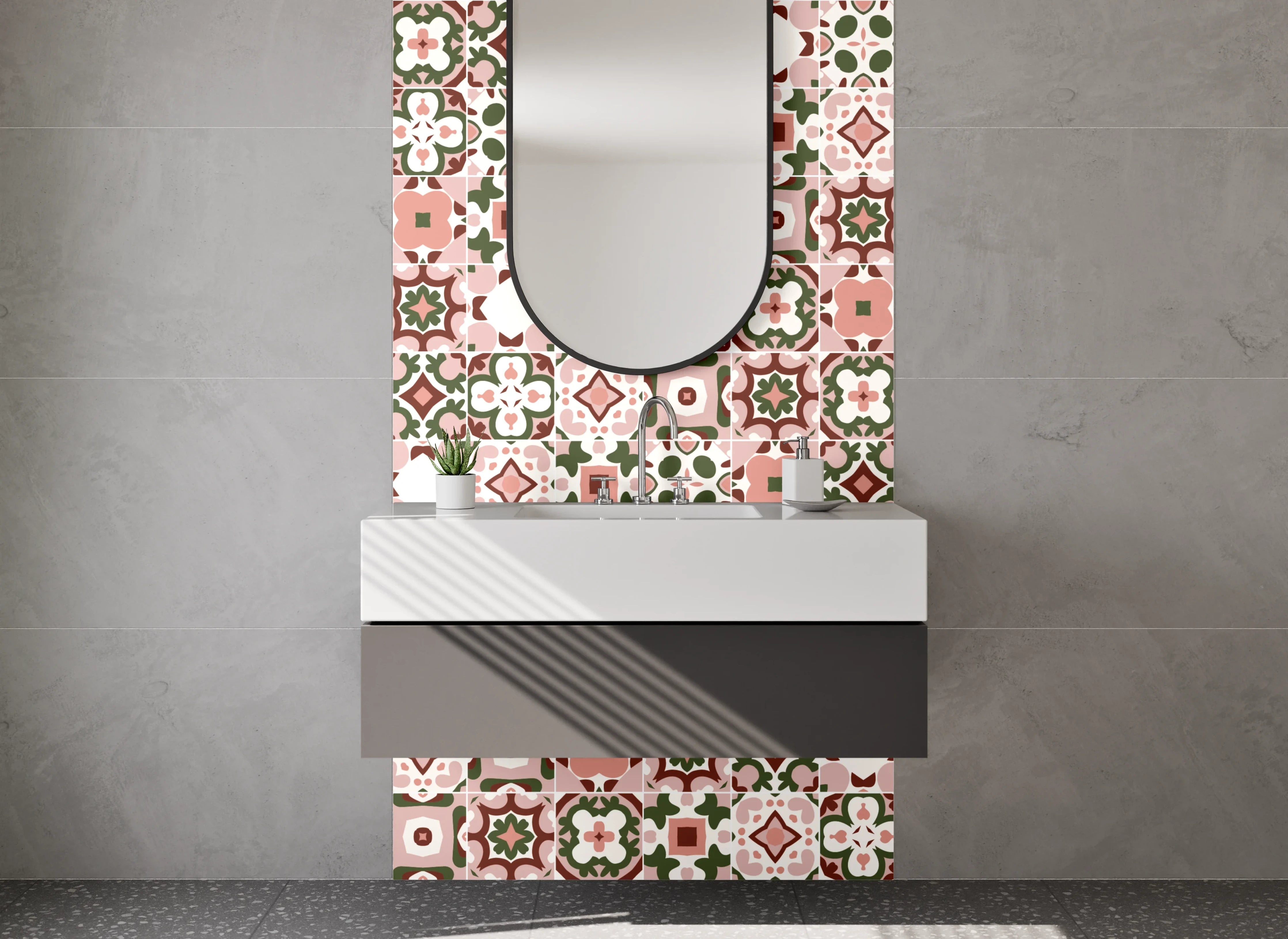 Waschbecken-Rückwand - Mosaikzauber in Rosé, Mint & Grau