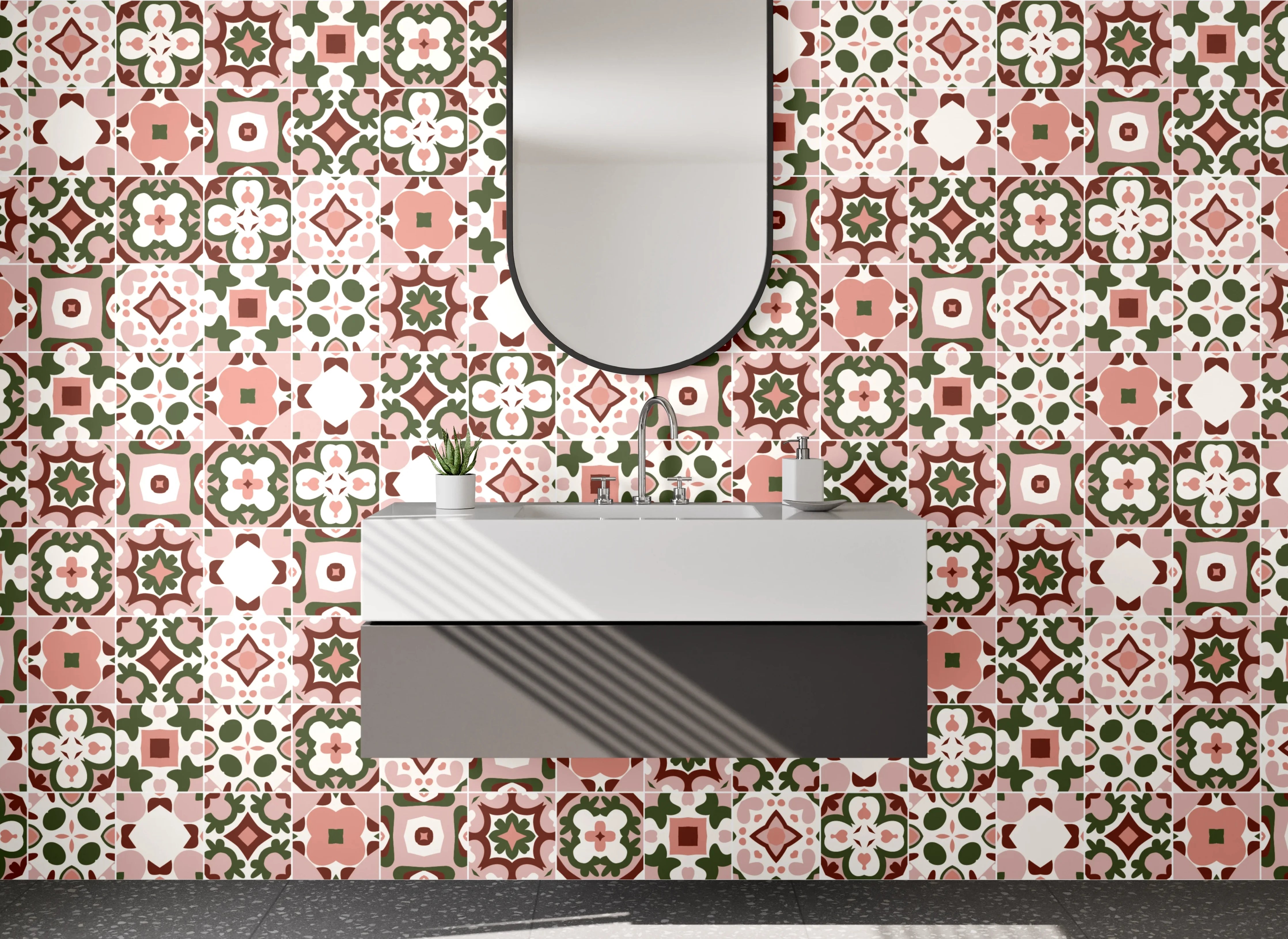 Waschbecken-Rückwand - Mosaikzauber in Rosé, Mint & Grau