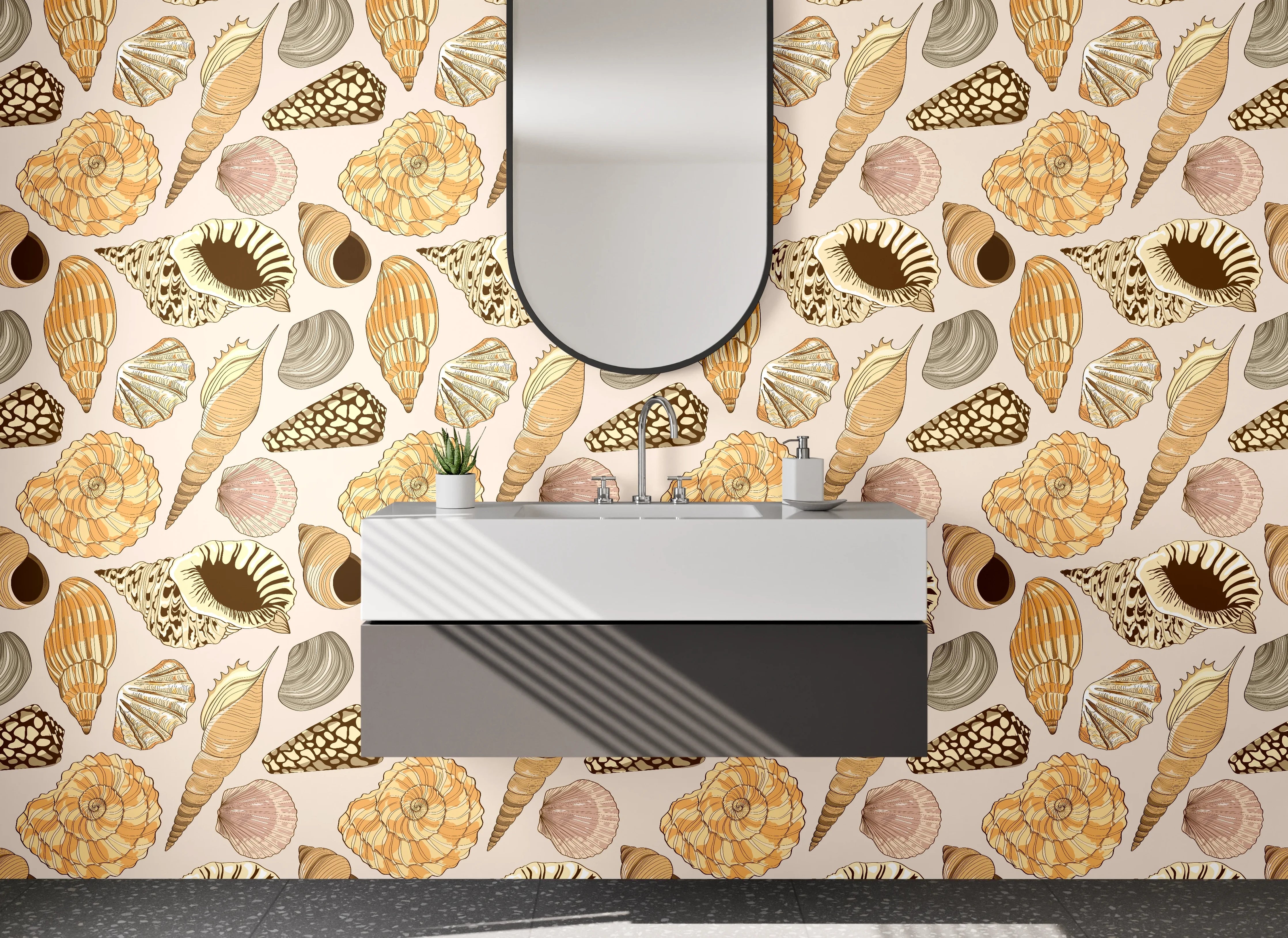 Waschbecken-Rückwand - Muscheln Vintage Muster Beige Braun