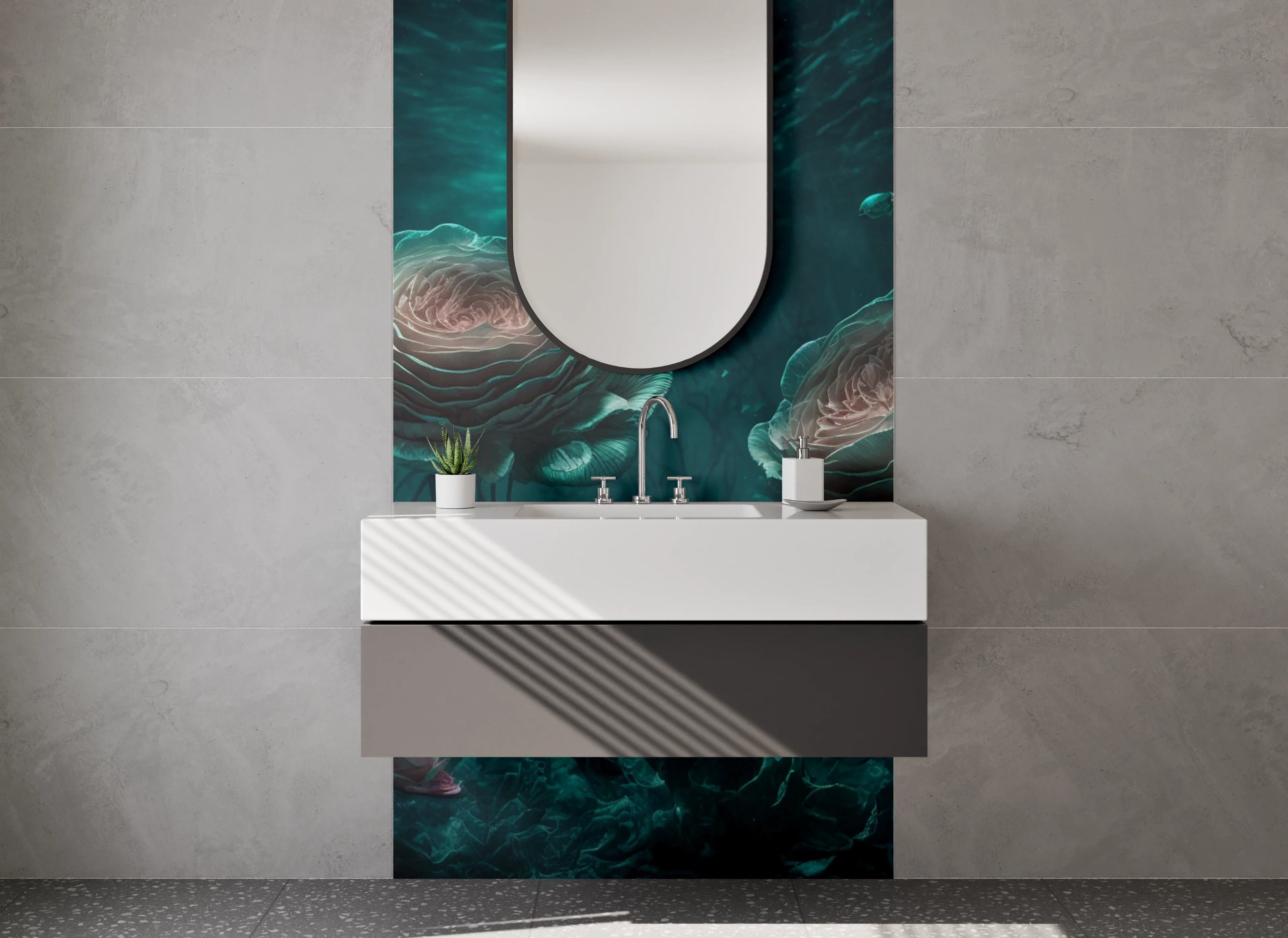 Waschbecken-Rückwand - Mystische Unterwasser-Blumen Meer Oase