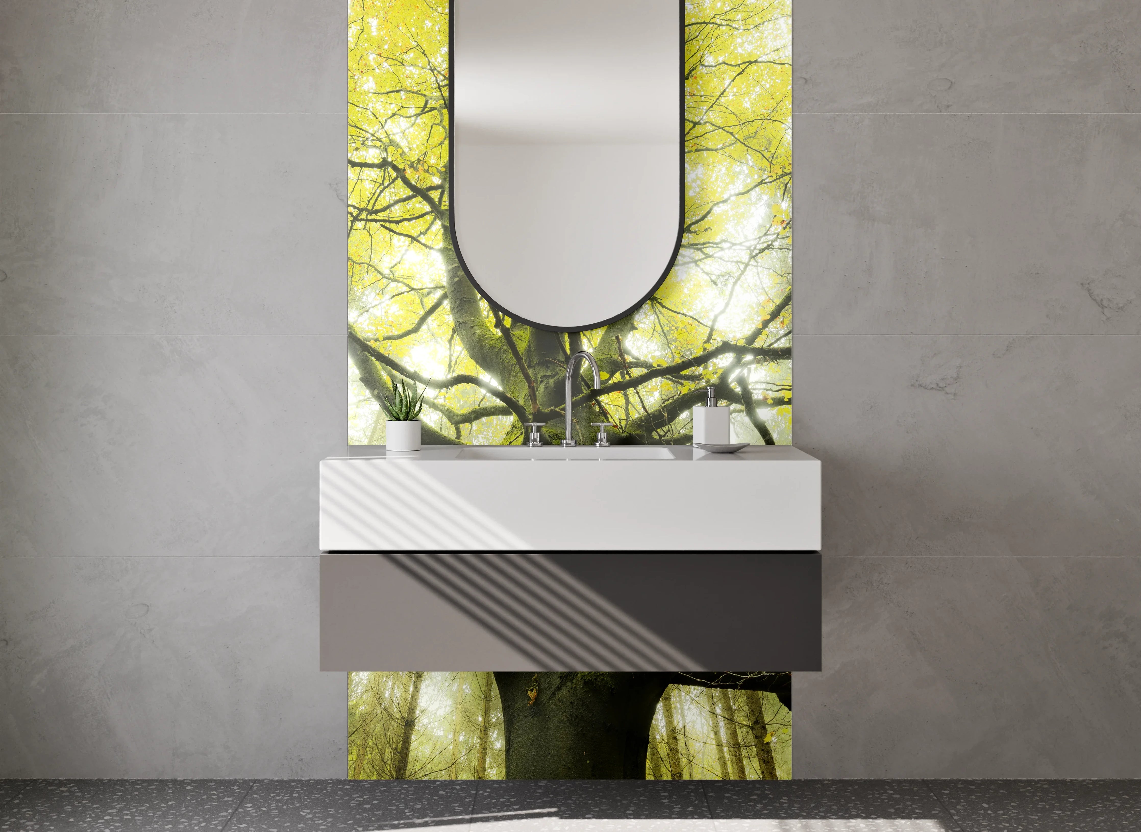 Waschbecken-Rückwand - Mystischer Waldblick – Naturkulisse