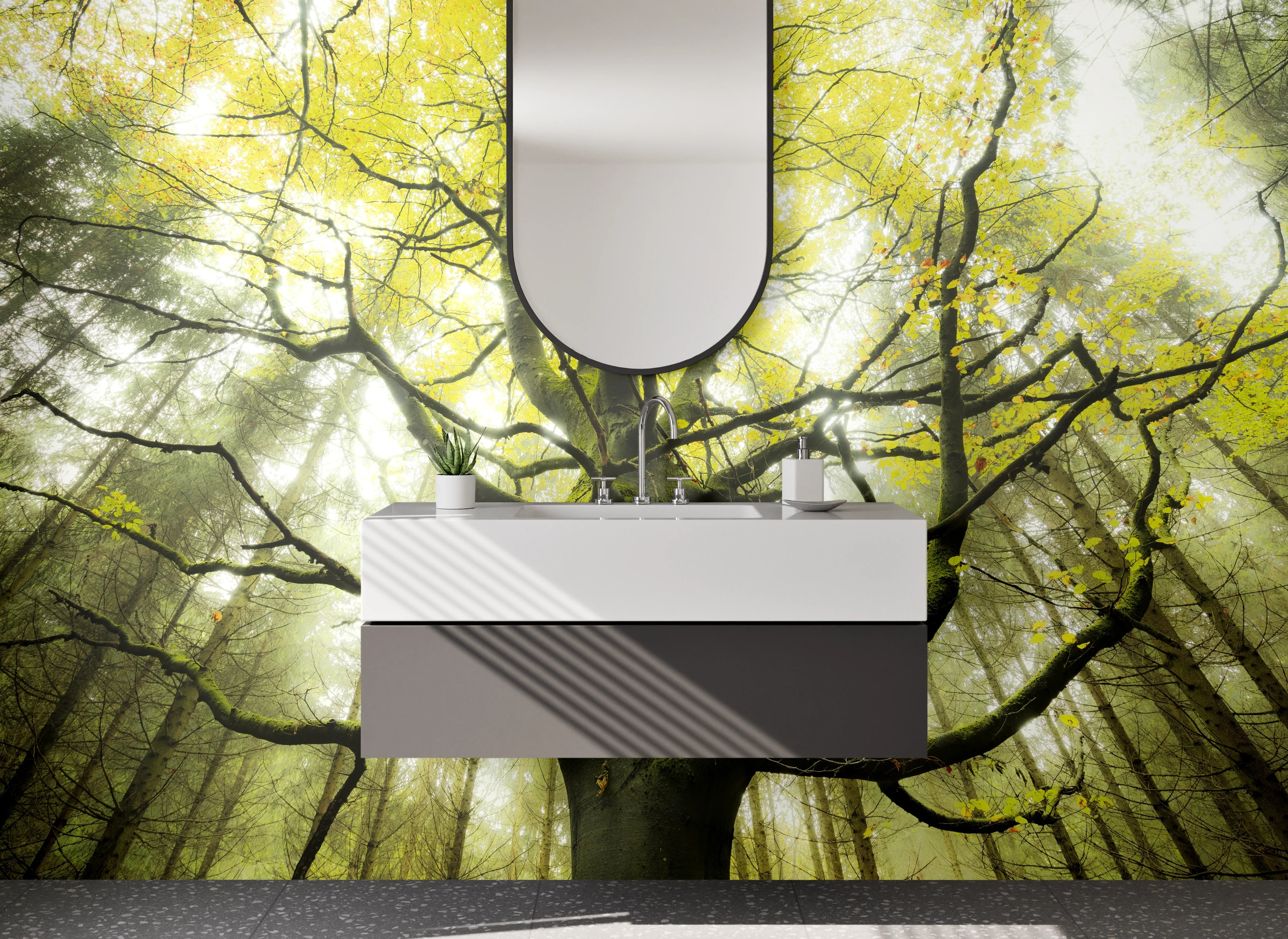 Waschbecken-Rückwand - Mystischer Waldblick – Naturkulisse