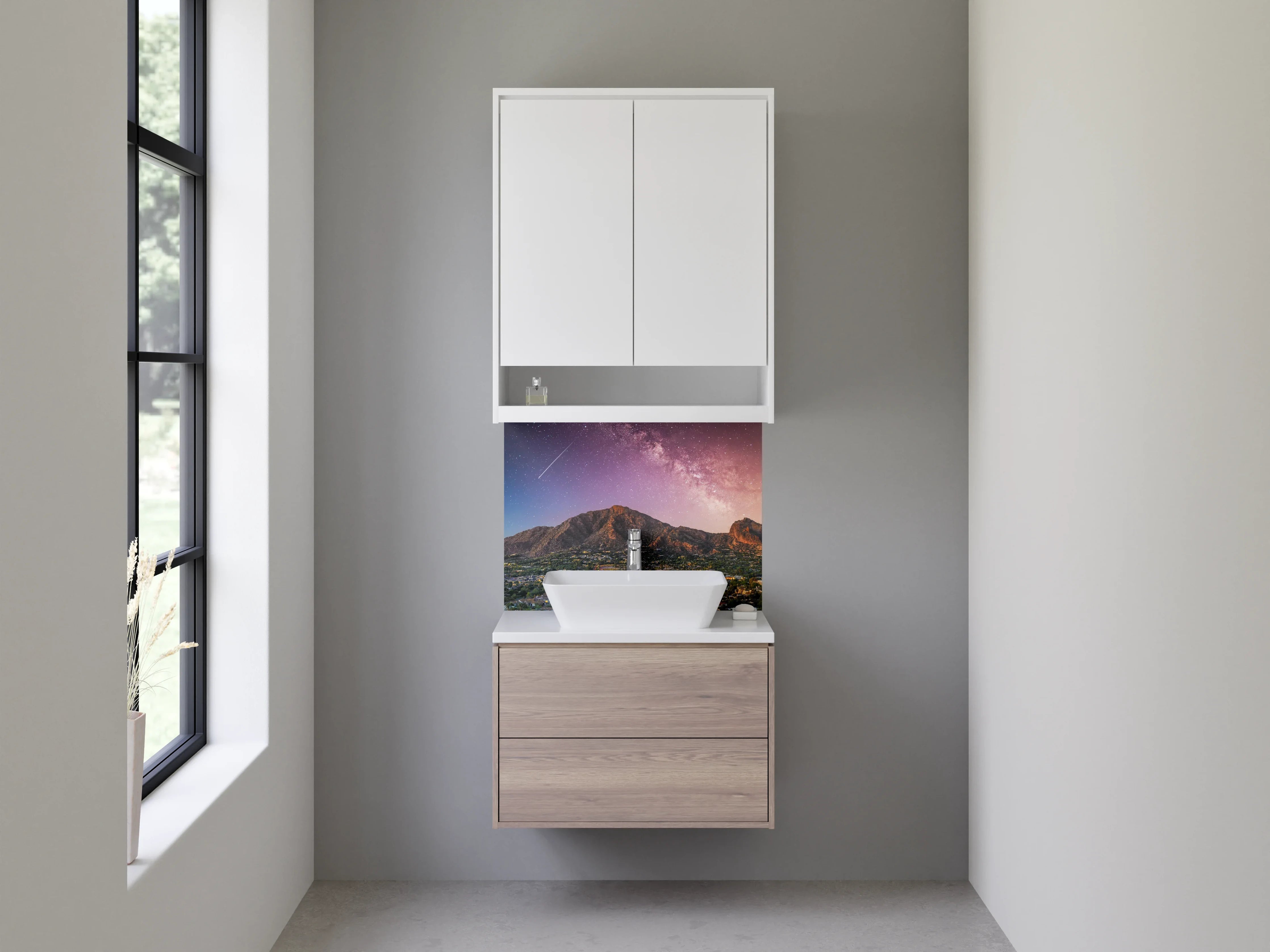 Waschbecken-Rückwand - Nachtgrau über Bergen