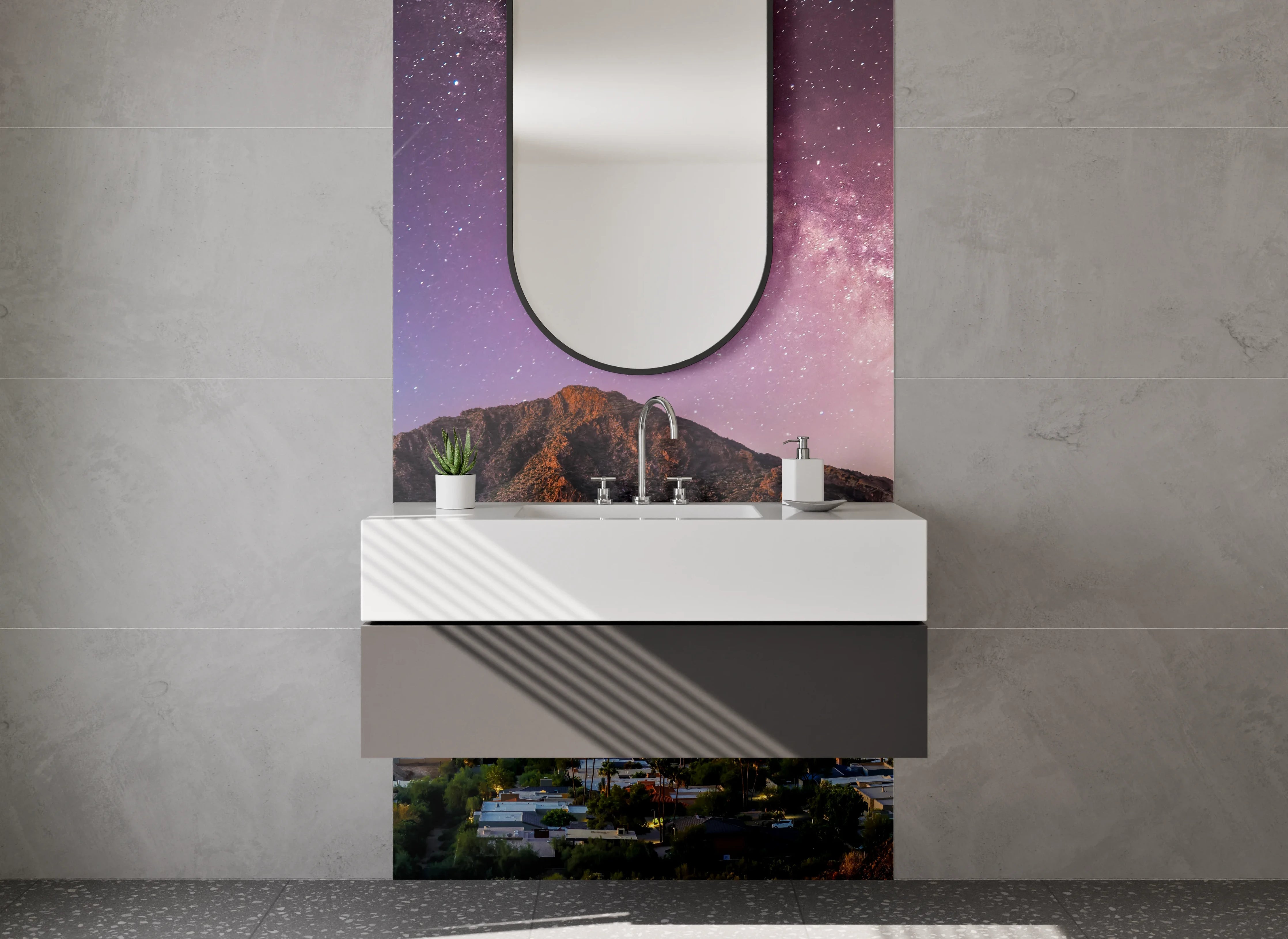 Waschbecken-Rückwand - Nachtgrau über Bergen